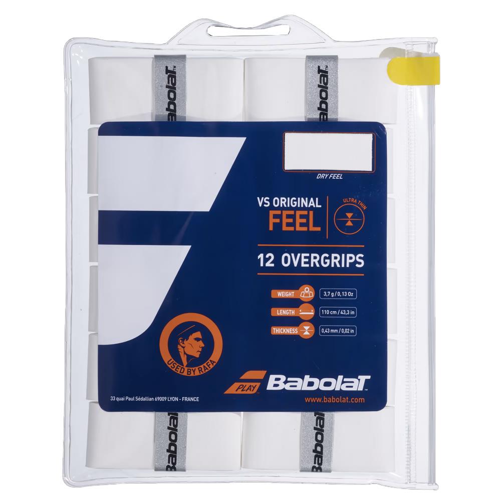 Babolat VS Original Tennis Overgrip - 12 Pack White | Premium Grip for Tennis Rackets | Perfect for Enhanced Control & Sweat Absorption During Matches & Practice