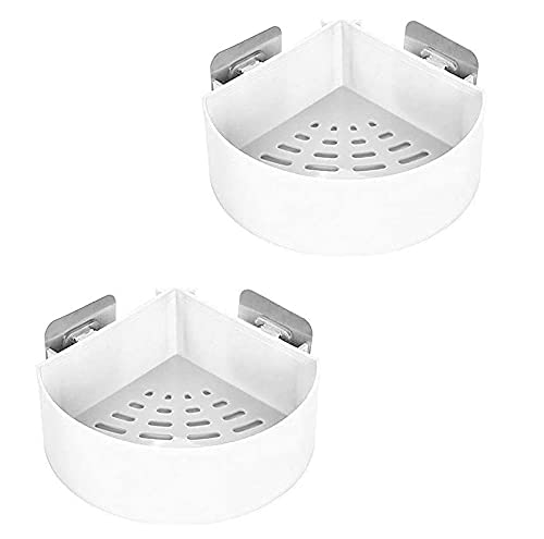 Triangle Corner Storage Organizer - Adhesive Shower Caddy Wall Mount Shelf for Bathroom & Kitchen - No Drilling Required - Space Saving Bathroom Shelves & Shower Organizer (1Pcs, White) - Perfect for Small Bathrooms, Showers & Kitchen Corners