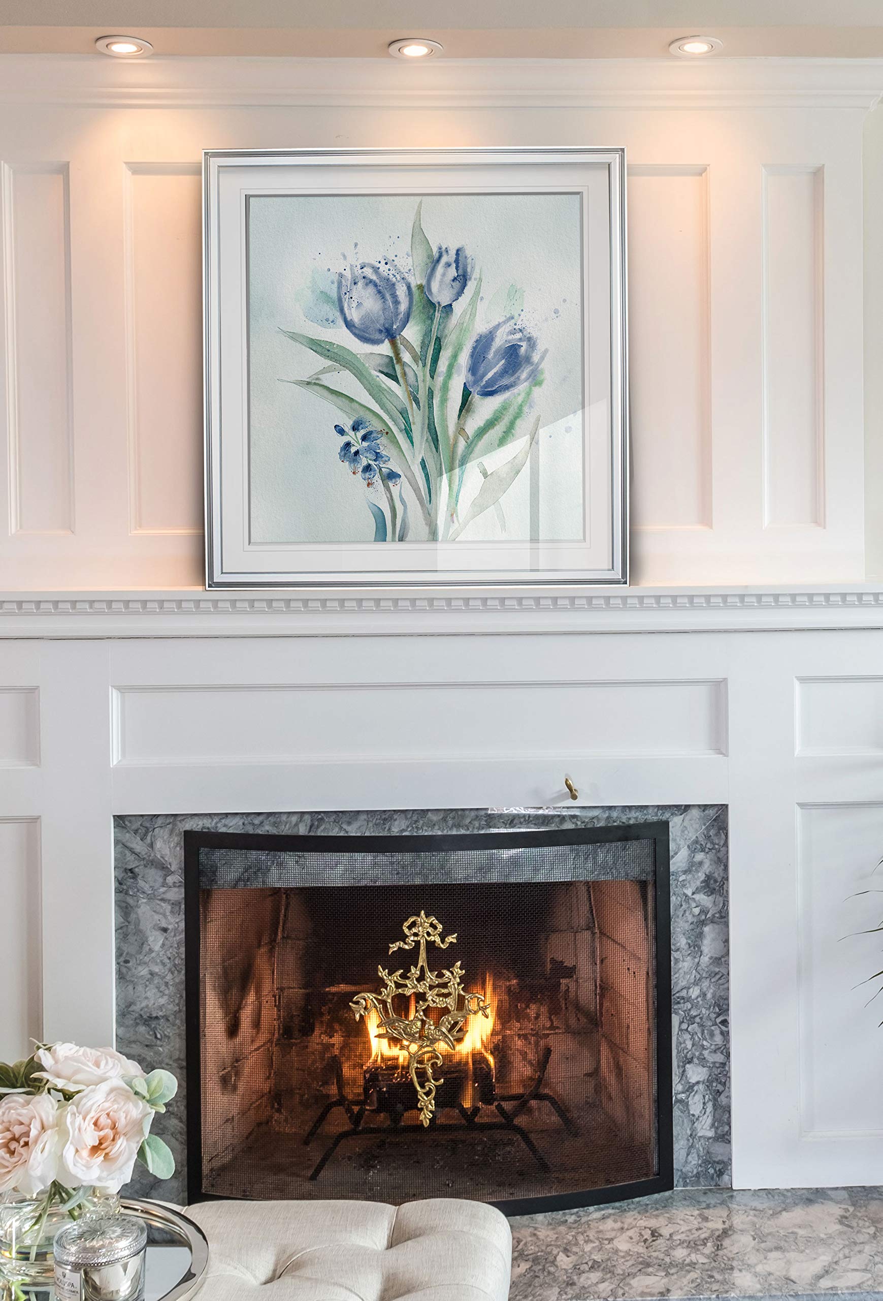 Wexford Home Blue Flower Wash II Abstract Tulip Art Framed Wall Decor - 38x38 Inch Modern Giclee Print Painting in Gold - Perfect for Living Room, Bedroom & Office Decor