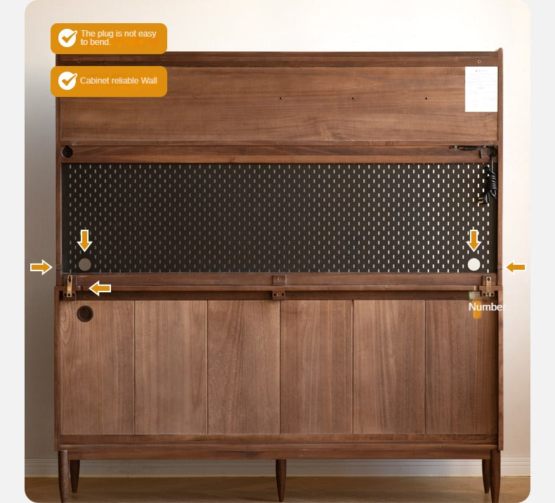 Black Walnut Sideboard with Integrated High Cabinet & Glass Doors - Stylish Storage for Dining Room, Living Room, or Entryway