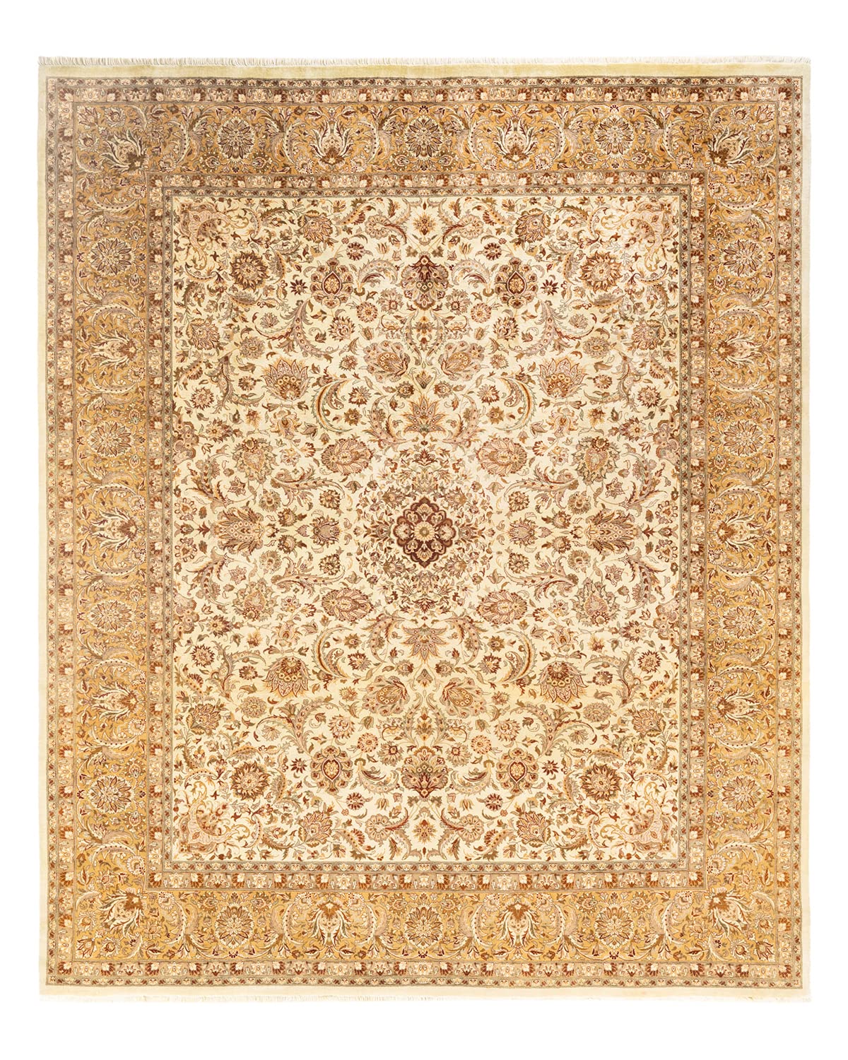 Handmade Wool Oriental Mogul Ivory 8x10 Area Rug - Solo Rugs One of a Kind Hand Knotted Traditional Design for Living Room, Bedroom & Home Decor