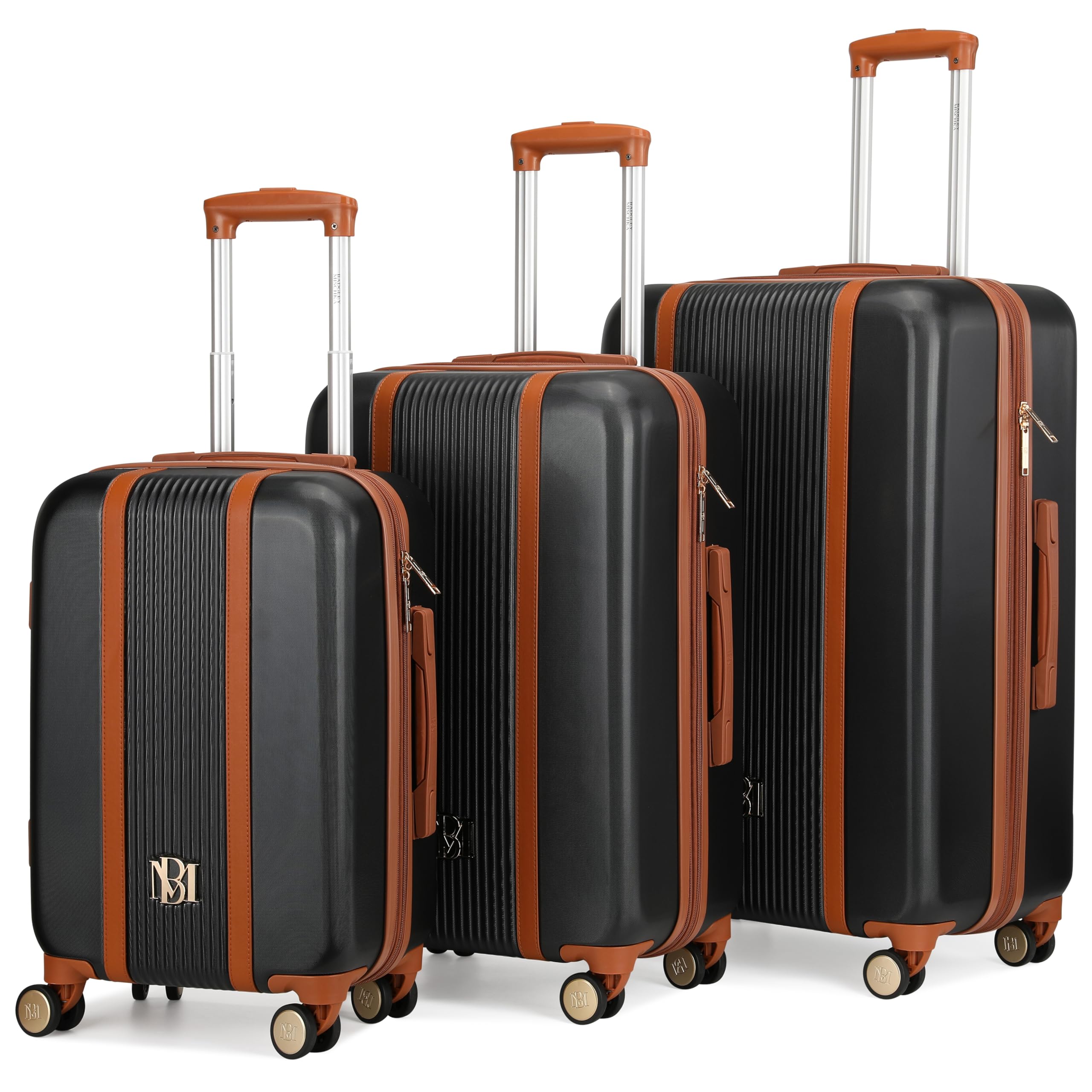 Badgley Mischka Mia 3-Piece Expandable Polycarbonate-ABS Retro Luggage Set in Black | Durable Lightweight Suitcase for Travel | Perfect for Business Trips, Vacations & Air Travel