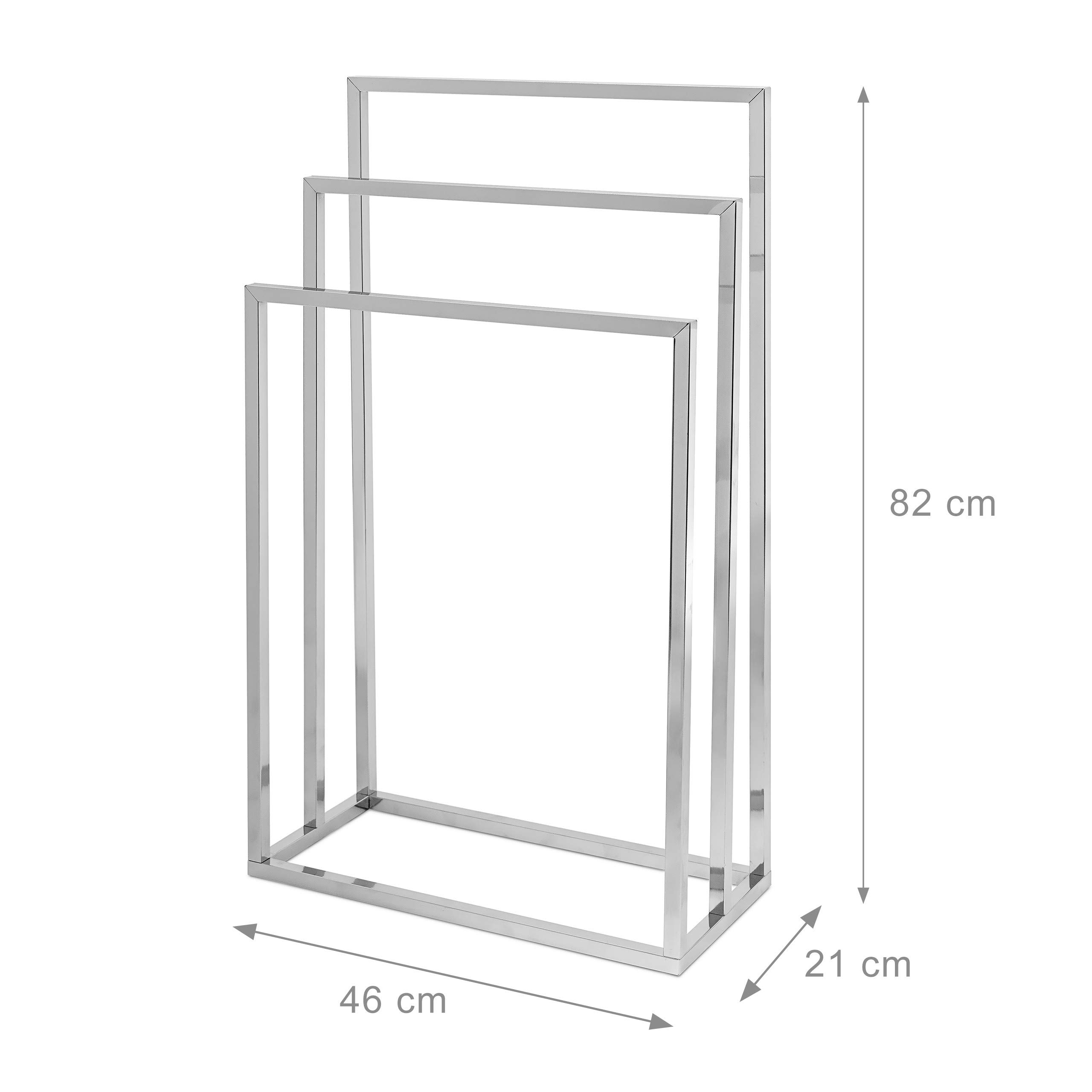 Chrome-Plated Stainless Steel 3-Arm Towel Stand - 82.5 x 46 x 21cm Modern Bathroom Towel Holder with 3 Rails for Large Towels - Metallic Silver Finish | Perfect for Spa, Hotel & Luxury Home Bathroom Decor