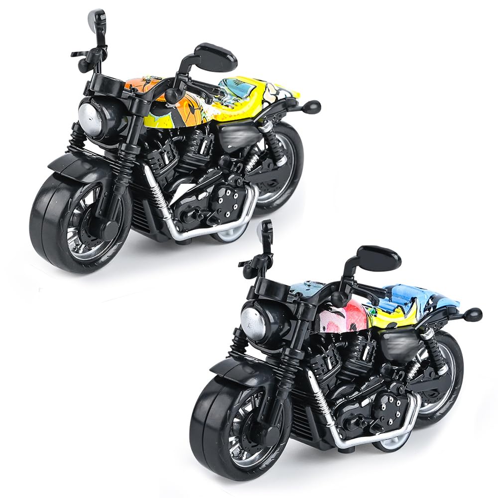 2-Piece Alloy Motorcycle Toy Set - Pull Back Mini Motorcycle Models for Toddlers & Kids - Fun Educational Toys for Boys & Girls - Perfect Birthday Party Gift (Blue) - Great for Pretend Play, Learning & Indoor Racing Games