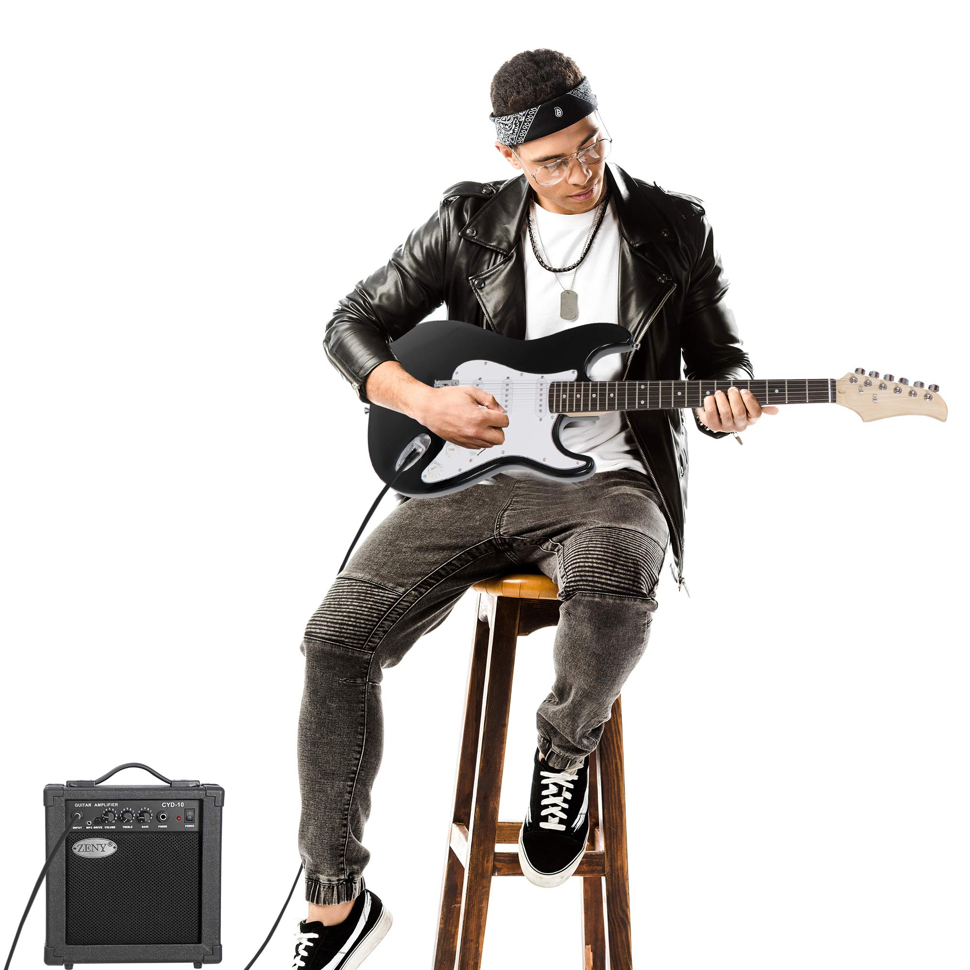 **39-Inch Full Size Electric Guitar Starter Kit with Adjustable Strap, 10W Amp, Gig Bag & Strings – Perfect for Beginners, Kids & Teens – Ideal for Practice, Performances & Home Learning (Black)**