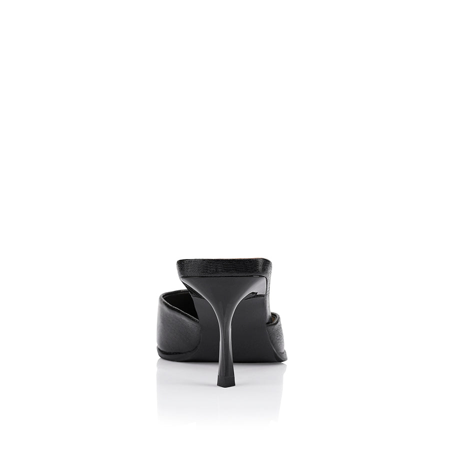 Sez Buckle Stiletto Mules - Black Crinkle Leather Slip-On Heels for Women | Comfortable & Stylish Shoes for Office, Party & Evening Wear