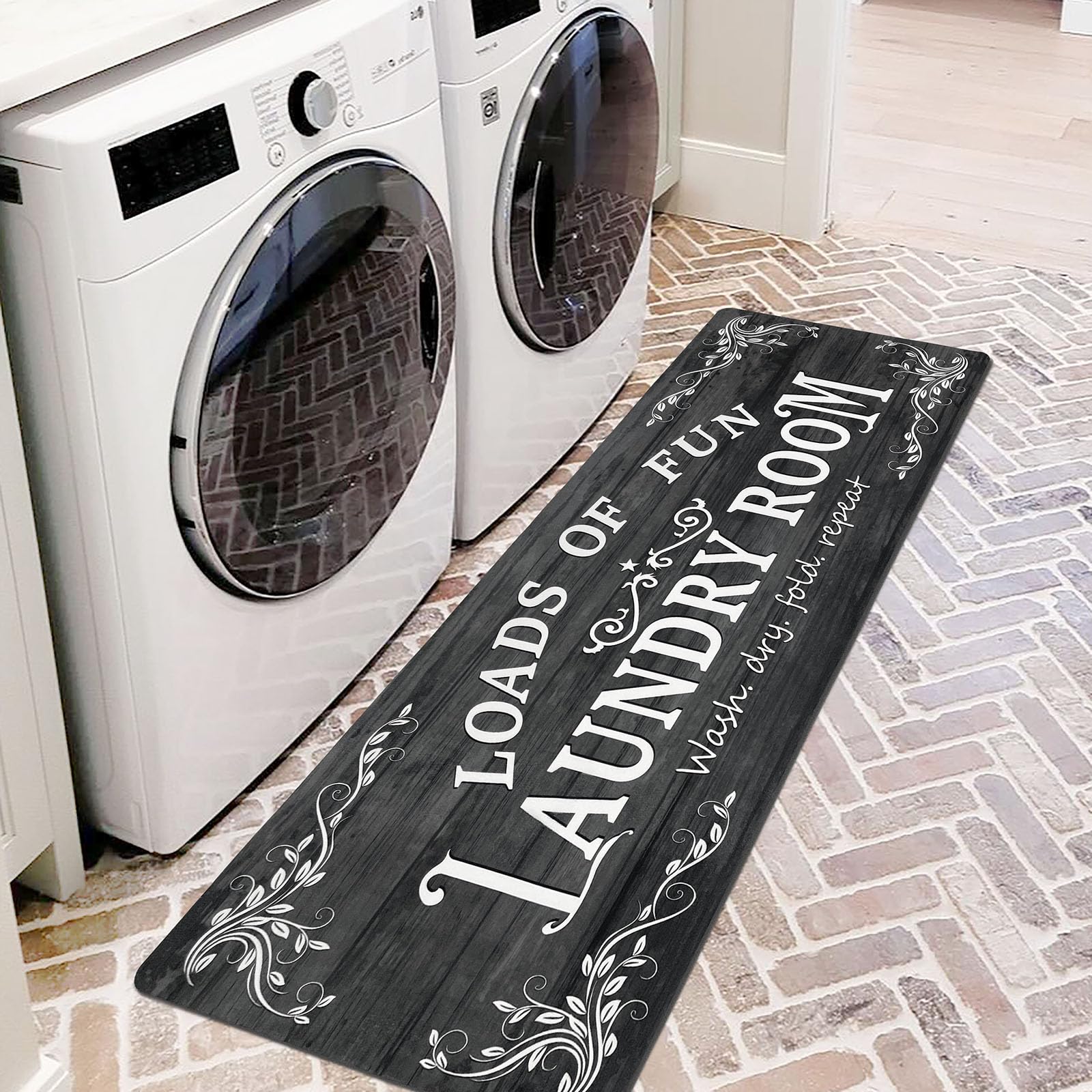 Non-Slip Waterproof Laundry Room Rug Runner 20x60 Inches - Washable Farmhouse Floor Mat for Mudroom, Washroom & Bathroom - Navy Blue & Black Decor | Perfect for High-Traffic Areas & Spill-Prone Spaces