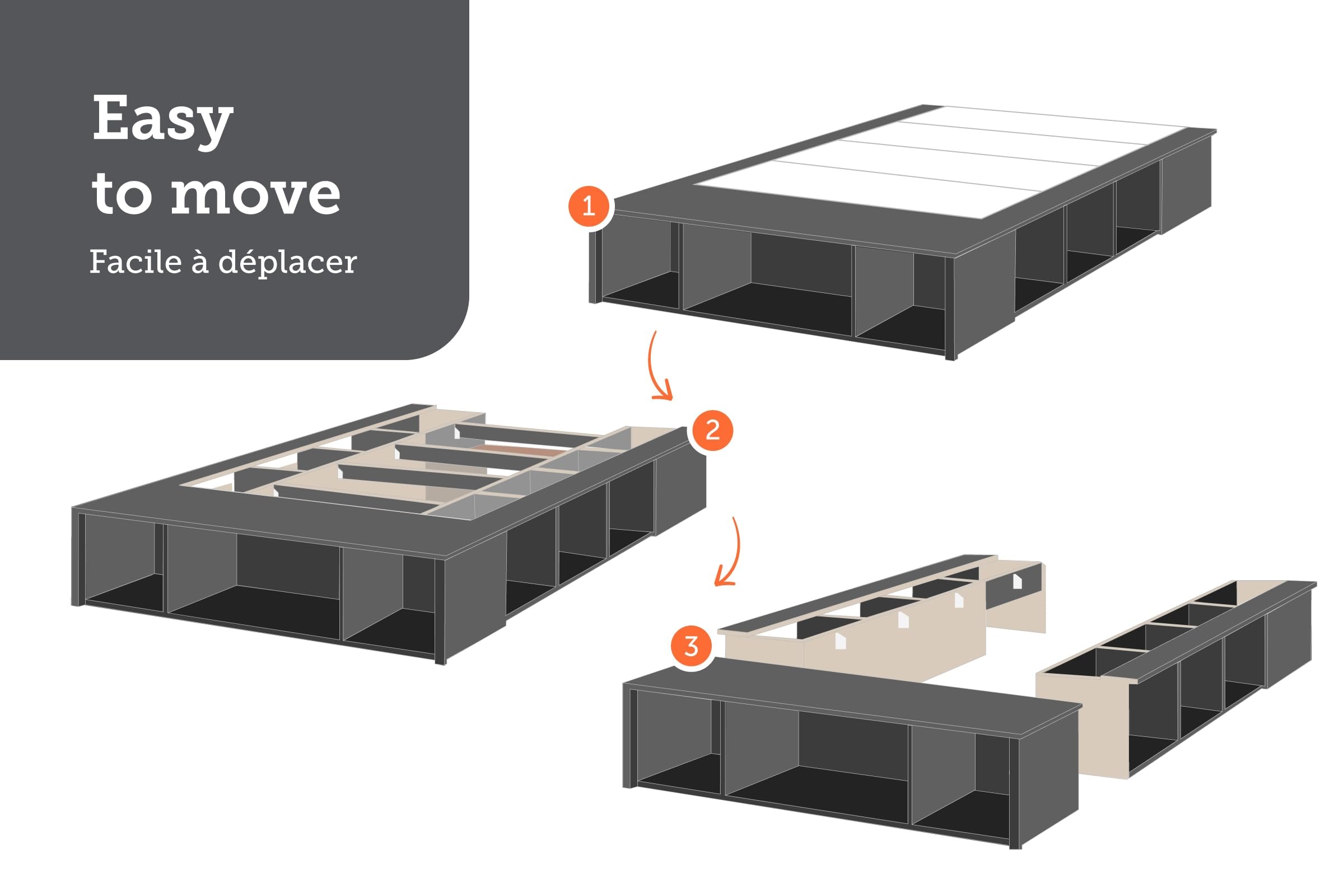 South Shore Flexible Platform Bed with Storage Baskets, Full Size, Pure White - Perfect for Small Bedrooms, Guest Rooms & Dormitories