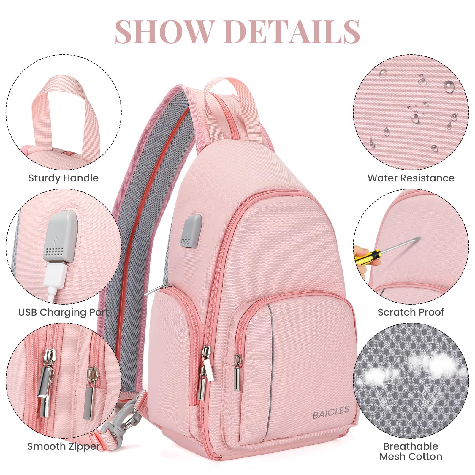BAICLES Waterproof Shockproof Nylon Camera Shoulder Bag with Lens Organizer - Rose Pink Casual Photography Backpack for DSLR, Mirrorless Cameras & Accessories - Perfect for Travel, Hiking & Outdoor Photography
