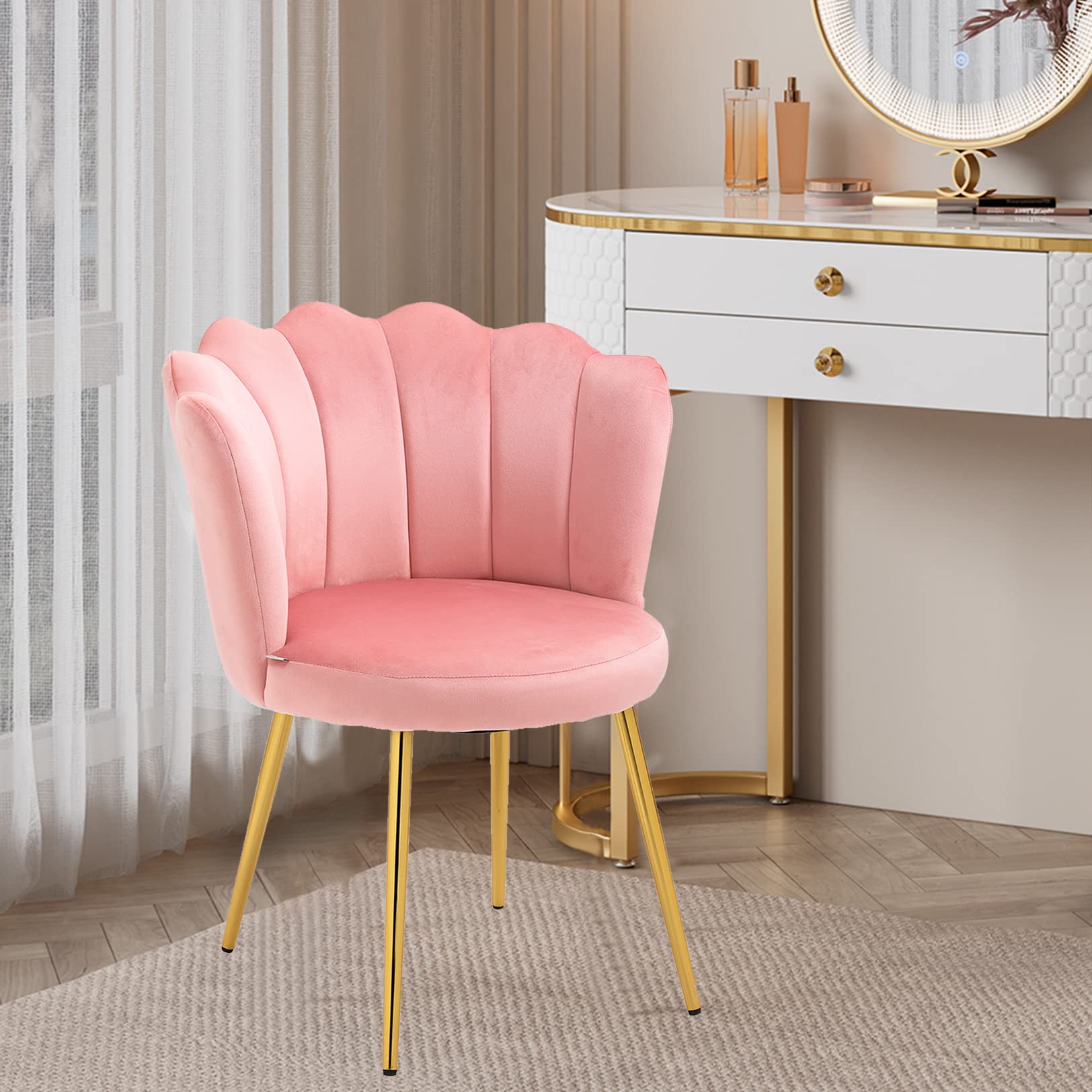 Fluffy Pink Faux Fur Desk Chair - Adjustable Swivel Vanity Chair with Wheels for Makeup Room, Teen Girls Bedroom & Home Office | Height Adjustable Computer Chair for Women (Pink) - Perfect for Studying, Gaming & Beauty Stations