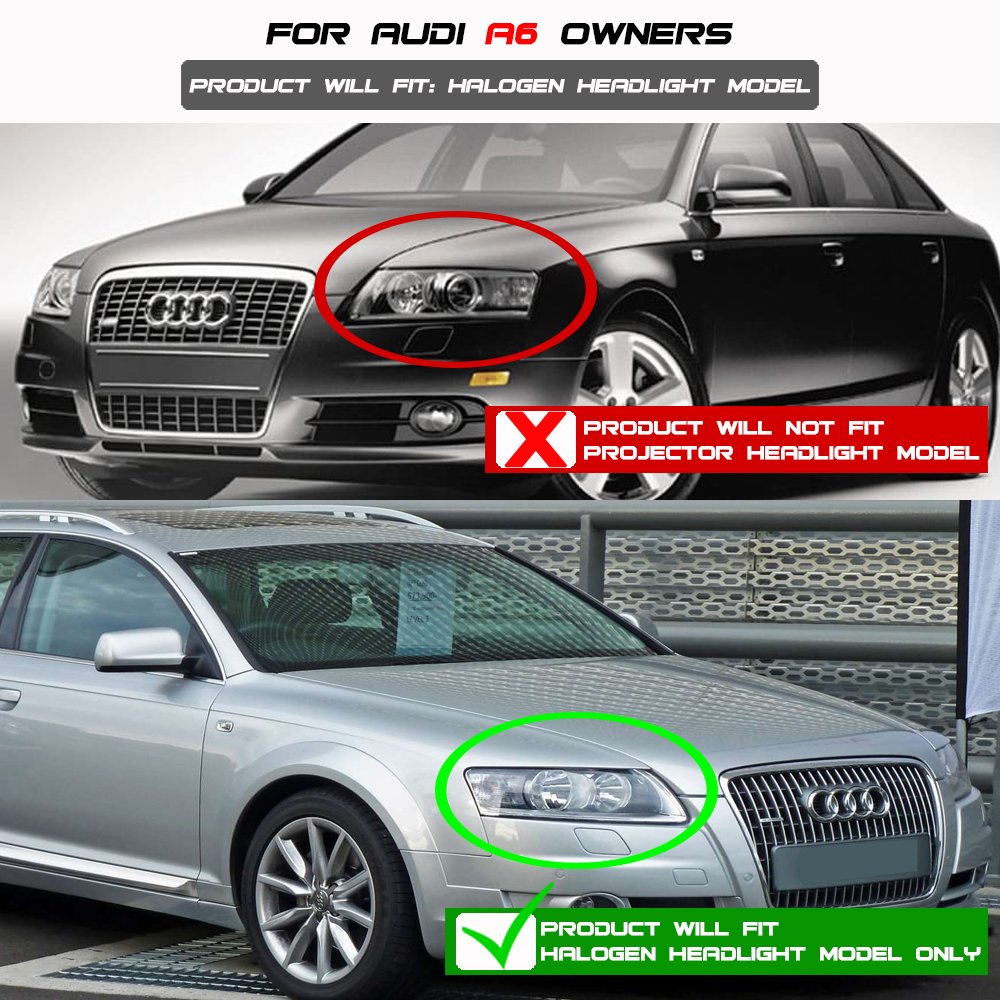 Audi A6 2005-2007 LED DRL Tube Headlights - Black/Clear Lens - Upgrade Your Car Lighting for Daytime Running & Night Driving