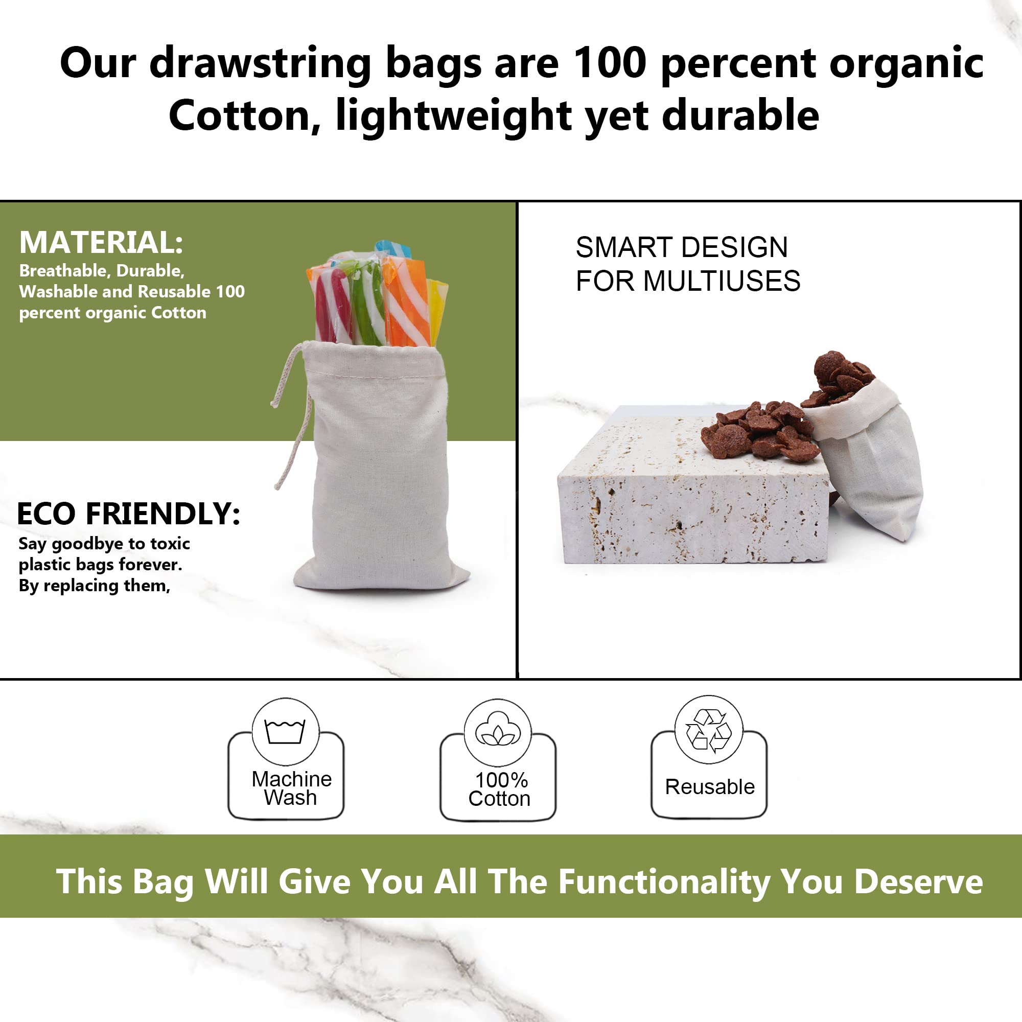 Premium Quality 100% Cotton Reusable Eco-Friendly Muslin Bags - 10x12 Inches, Thick Single Drawstring, Natural Color (500 Count Pack) - Perfect for Bulk Storage, Gift Wrapping, Wedding Favors & Craft Supplies