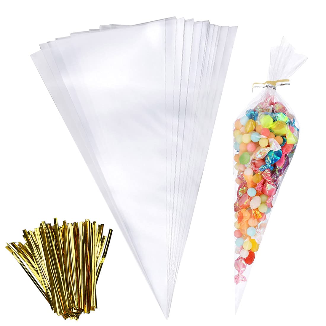100 PCS Clear Cello Popcorn Bags 7x15 Inch - Polka Dot Treat Bags with Twist Ties for Candies, Cookies & Party Favors | Perfect for Birthday Parties, Movie Nights & Wedding Favors