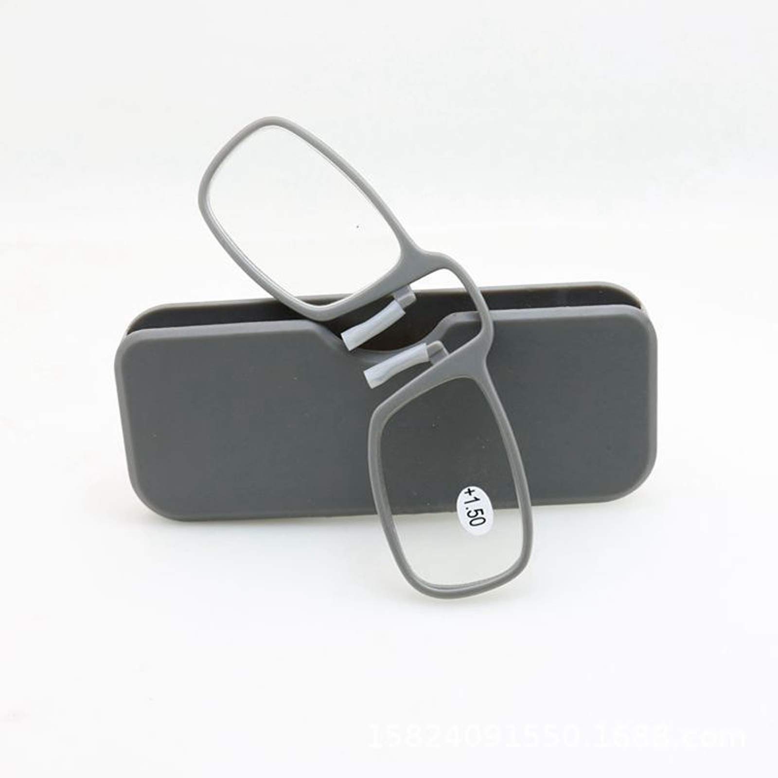 Mini Portable Reading Glasses 2.0 with Nose Clip - Lightweight Unisex Presbyopic Glasses for Women & Men (Black/Gray) - Perfect for Reading, Travel & Office Work