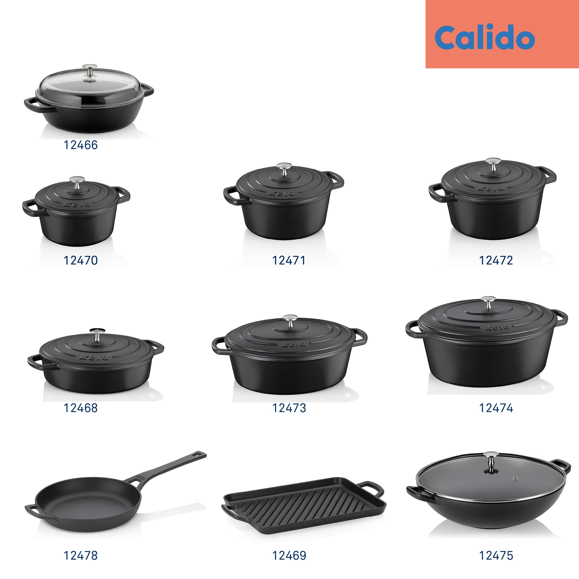 Kela Calido 9.5L Cast Iron Oval Casserole Dish - Black Enamel Dutch Oven for Baking, Roasting & Serving - Perfect for Oven, Stovetop & Camping Cooking