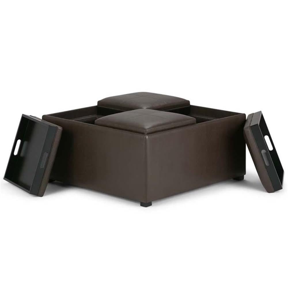 Trent Home Square Faux Leather Ottoman Stool - Chocolate Brown Storage Bench for Living Room, Bedroom & Entryway | Multi-Functional Footrest, Seat & Coffee Table Companion