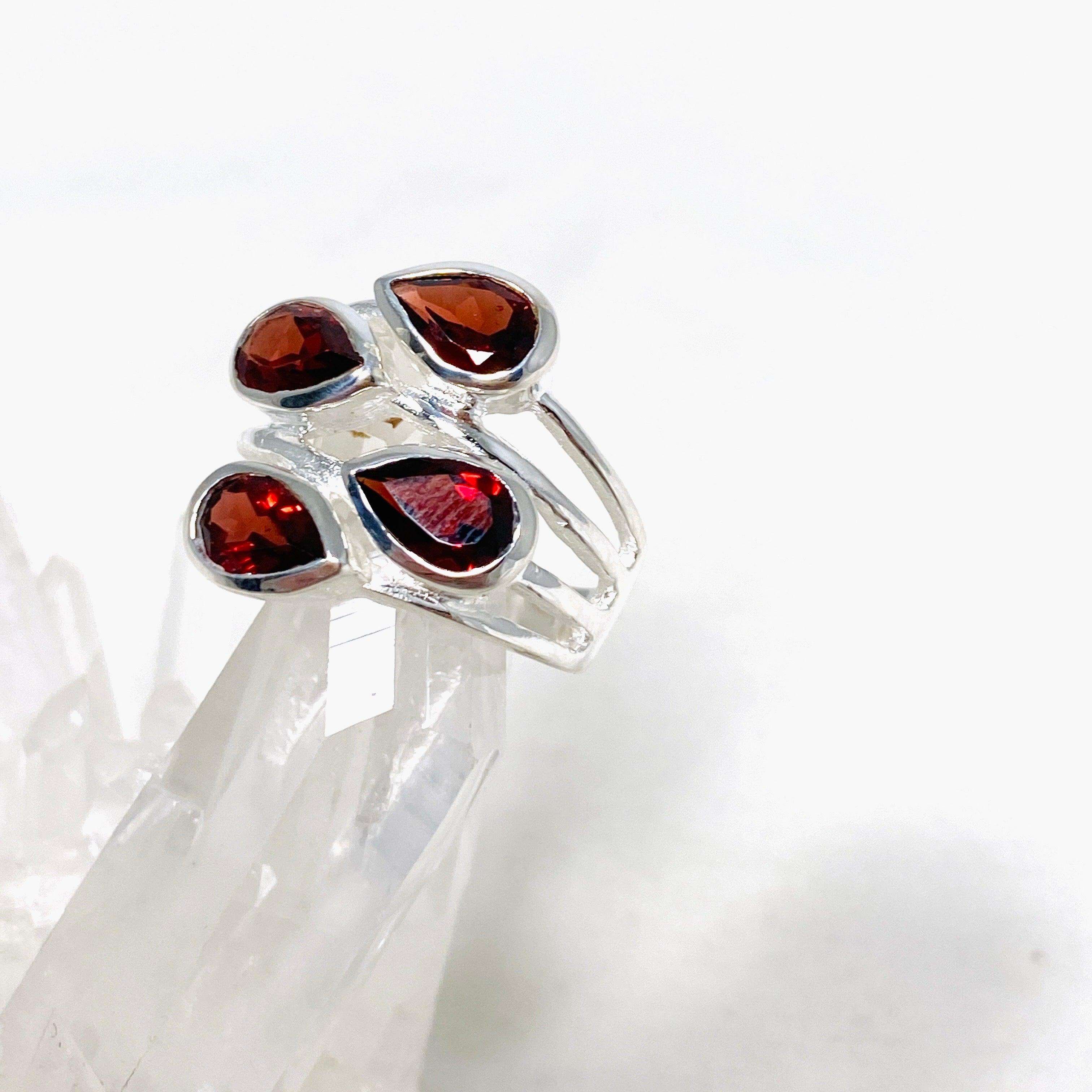 Garnet Multi-Stone Faceted Teardrop Ring R3815 - Elegant Jewelry for Women, Perfect for Weddings, Parties & Special Occasions