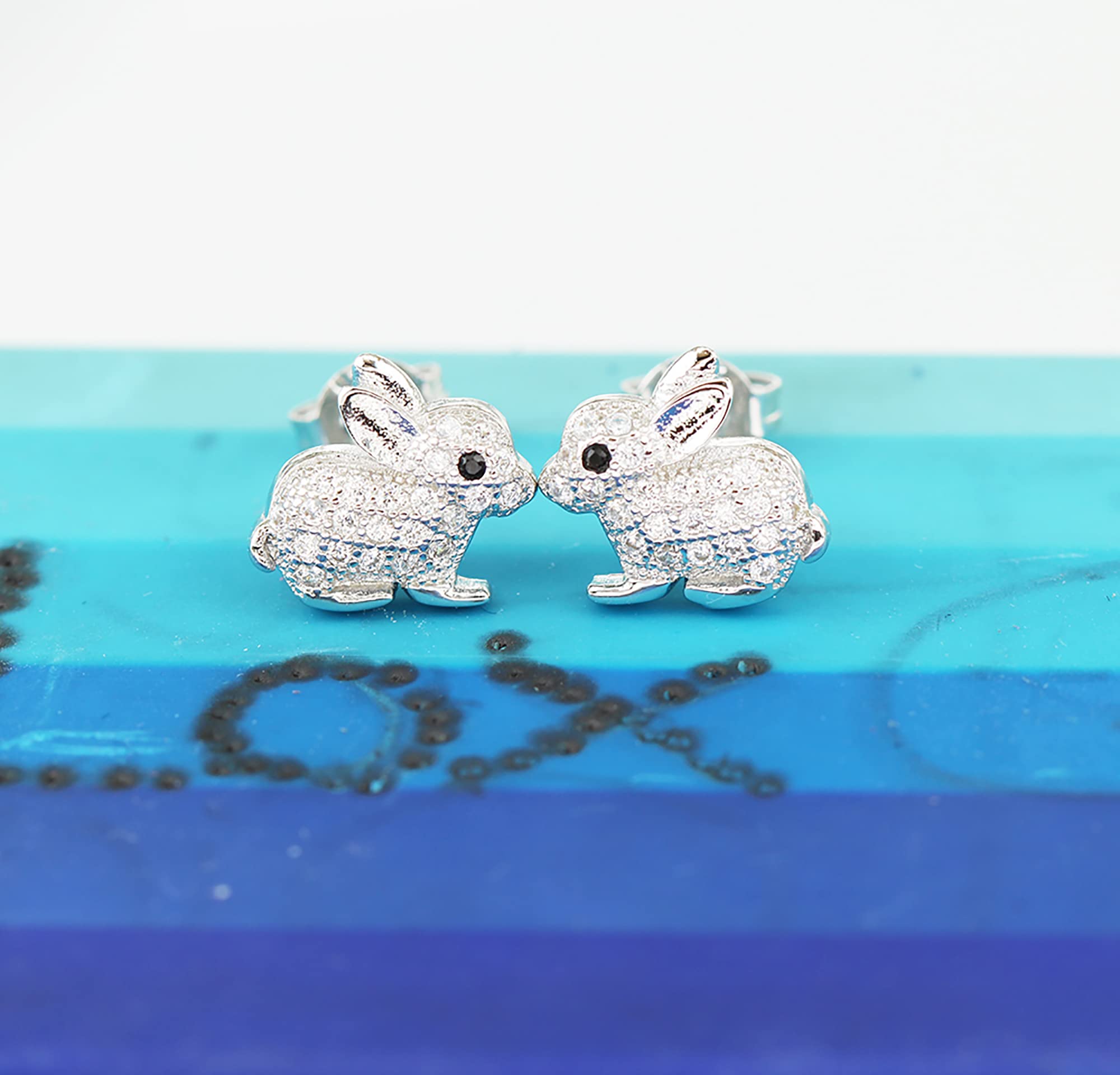 925 Sterling Silver Bunny Rabbit Stud Earrings for Women & Girls - Cute Cubic Zirconia Shiny Ear Jewelry - Perfect for Easter Gifts, Birthday Presents & Everyday Wear (F1836)