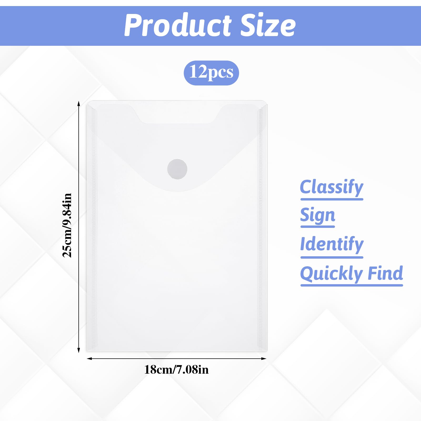 12 Pack Large Clear Plastic Document Folders 10 x 7 Inch - Waterproof Transparent Envelopes with Secure Closure for Die & Stamp Storage, DIY Scrapbooking, Card Craft Organizer - Perfect for Office Files, School Projects & Craft Supplies Organization
