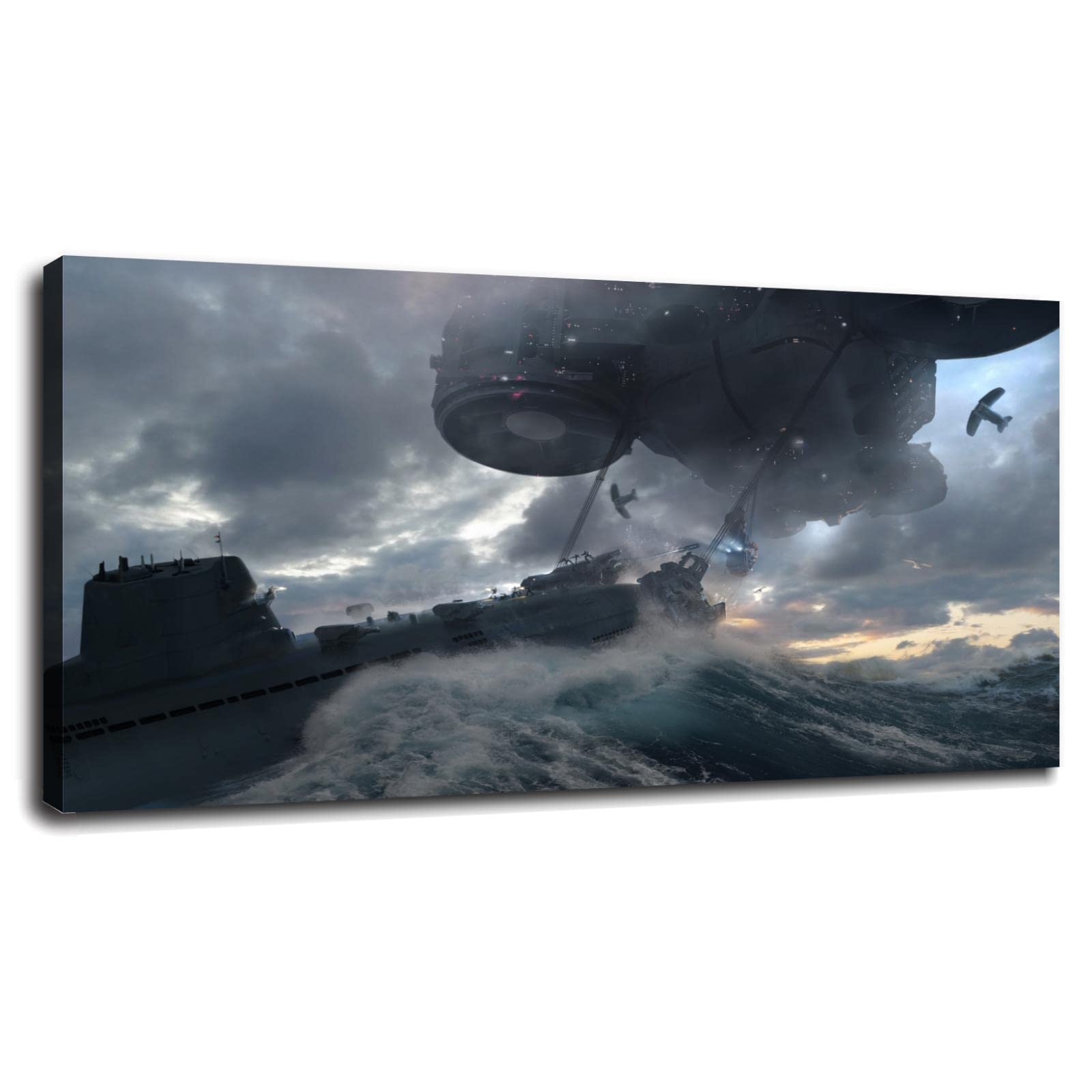 Wolfenstein II: The New Colossus Poster - 36x20 Inch Framed Canvas Print - Video Game Wall Art for Home, Office, Dorm & Bedroom Decor | Perfect for Gamer Rooms & Man Cave Decorations