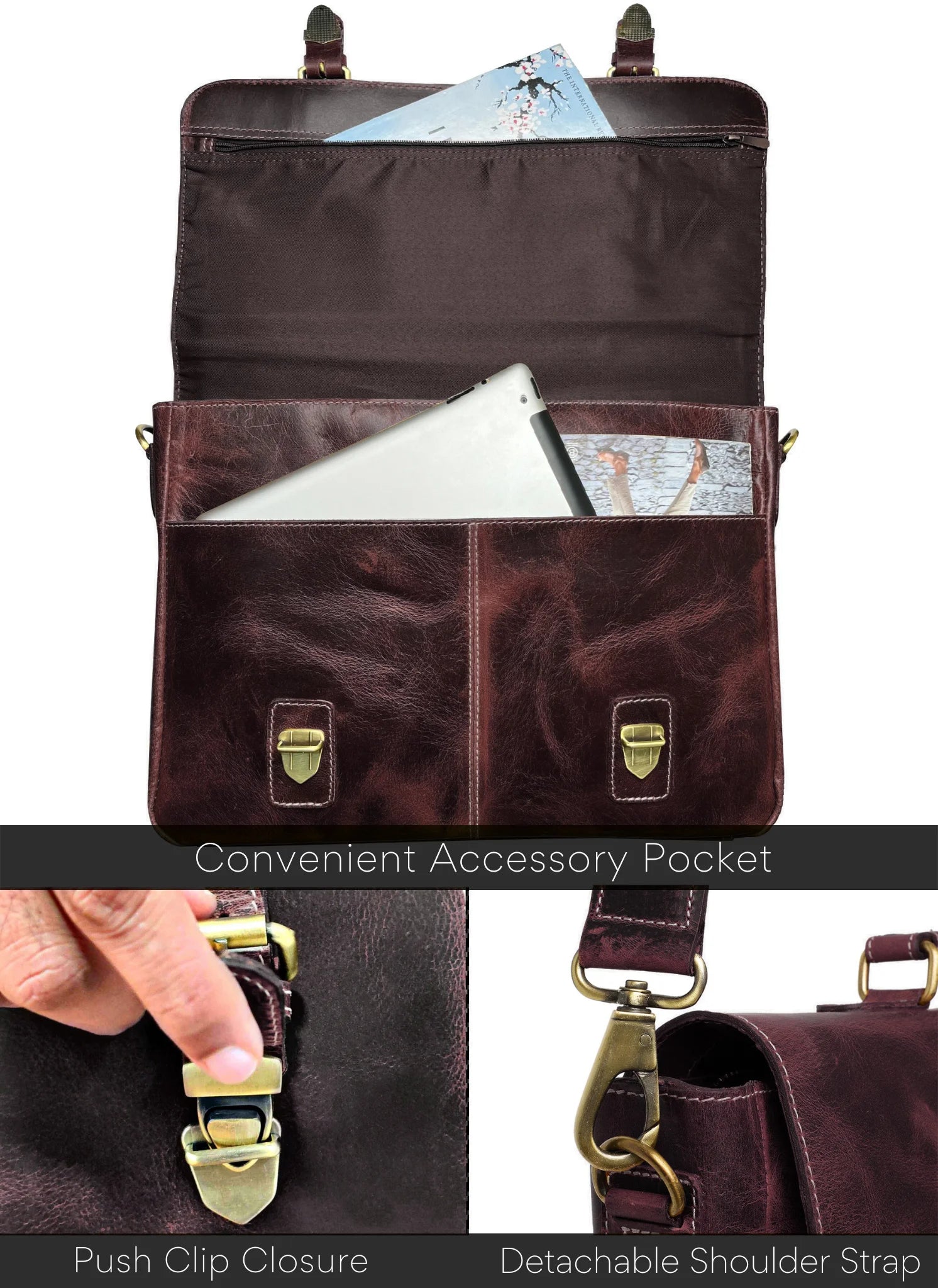 Predator 16 Leather Satchel Laptop Briefcase Bag for Men - Professional Business Work Bag with Adjustable Shoulder Strap, Walnut Brown - Perfect for Office, Travel & Daily Commute