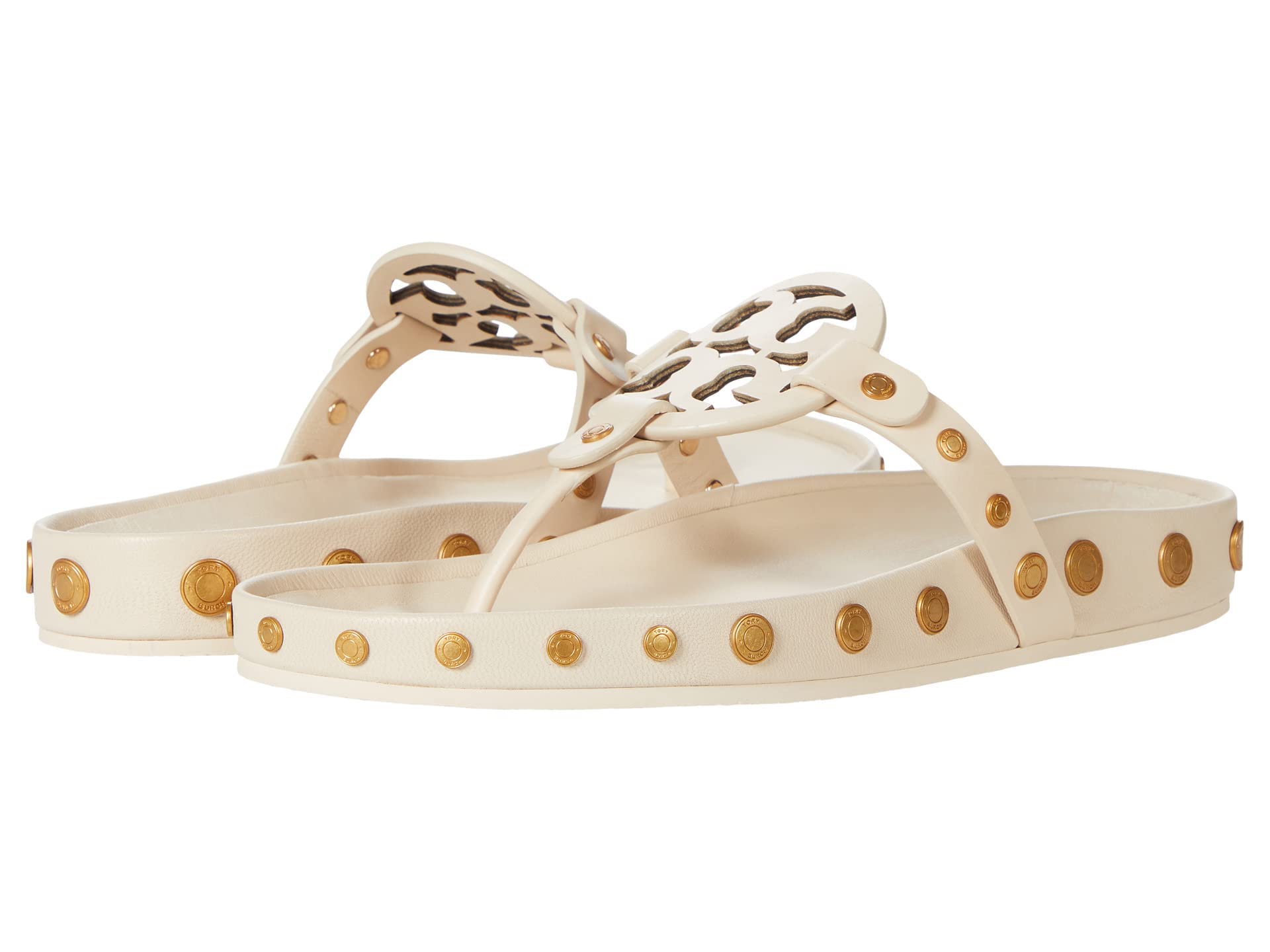 Tory Burch Women's Miller Cloud Coin Sandals - Comfortable Leather Flip Flops with Coin Detail for Beach, Vacation & Summer Outfits