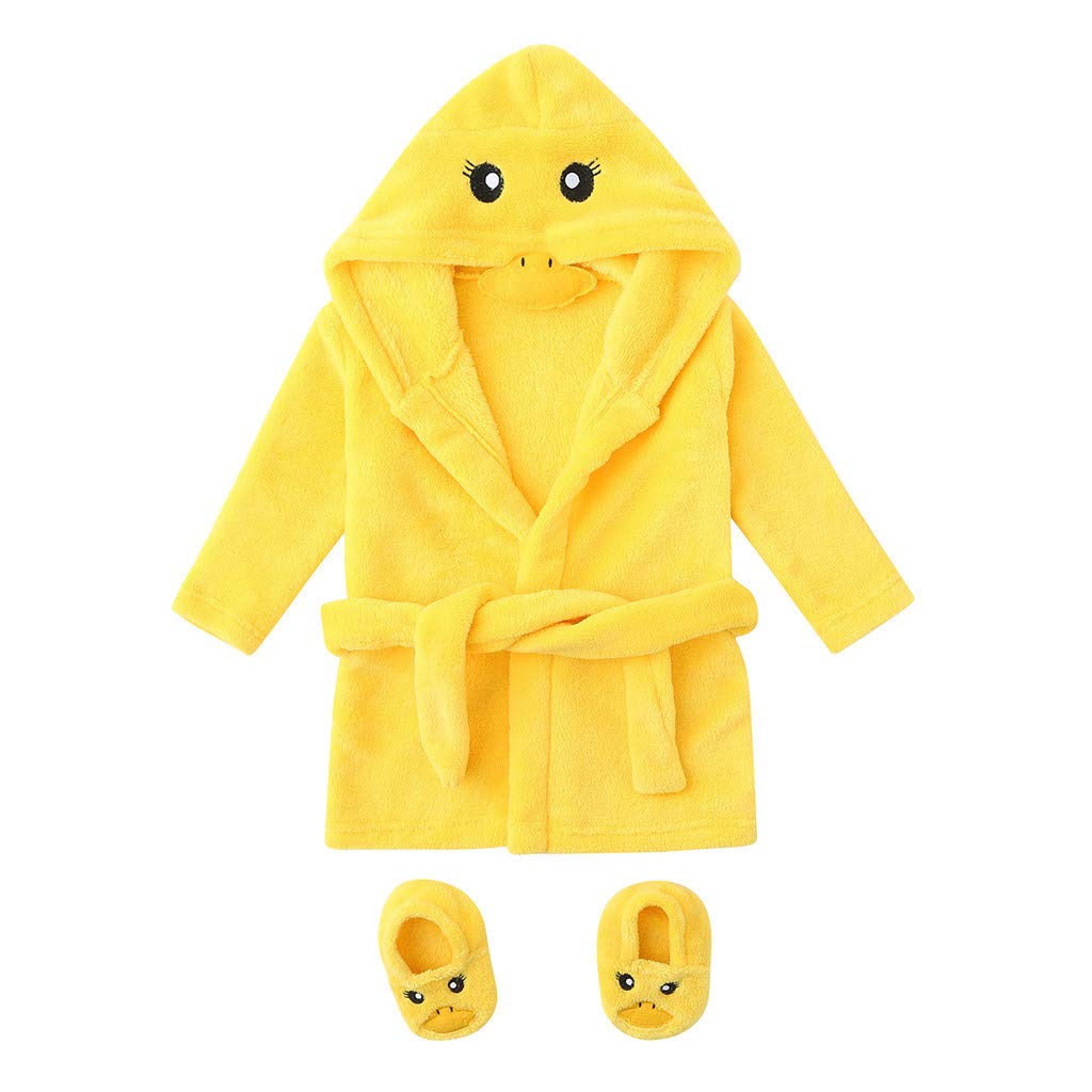 **Cartoon Hooded Baby Bathrobe & Sleepwear Set with Footwear - Soft Flannel Pajamas for Boys & Girls (Yellow, 0-6 Months) - Cozy Loungewear for Infants, Perfect for Bath Time & Bedtime**