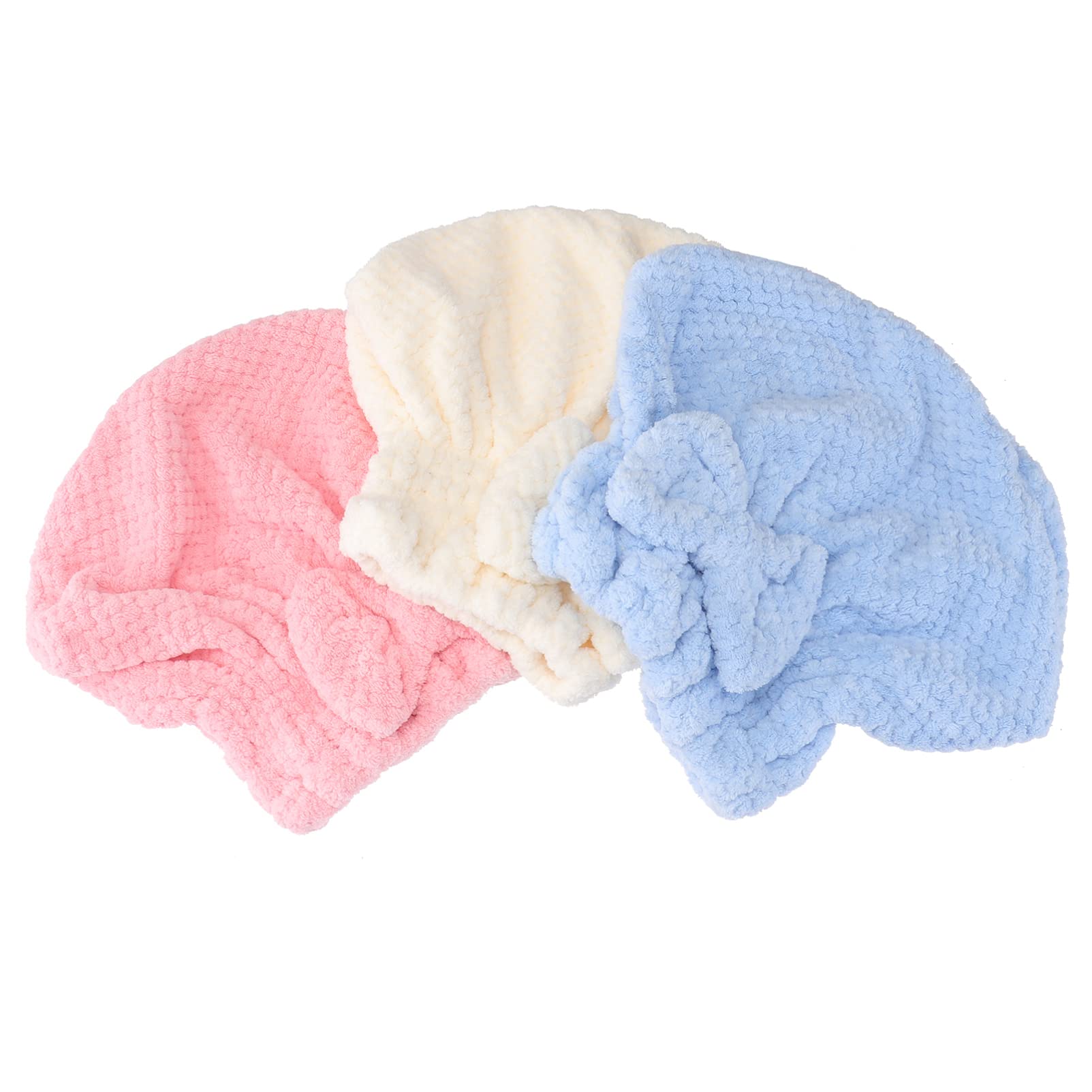 FRCOLOR Quick Dry Microfiber Hair Towel Set - 3 Pack Super Absorbent Coral Fleece Hair Wrap for Shower, Swimming & Spa | Gentle Hair Drying Towel Hat with Bow Knot Design for Women & Men