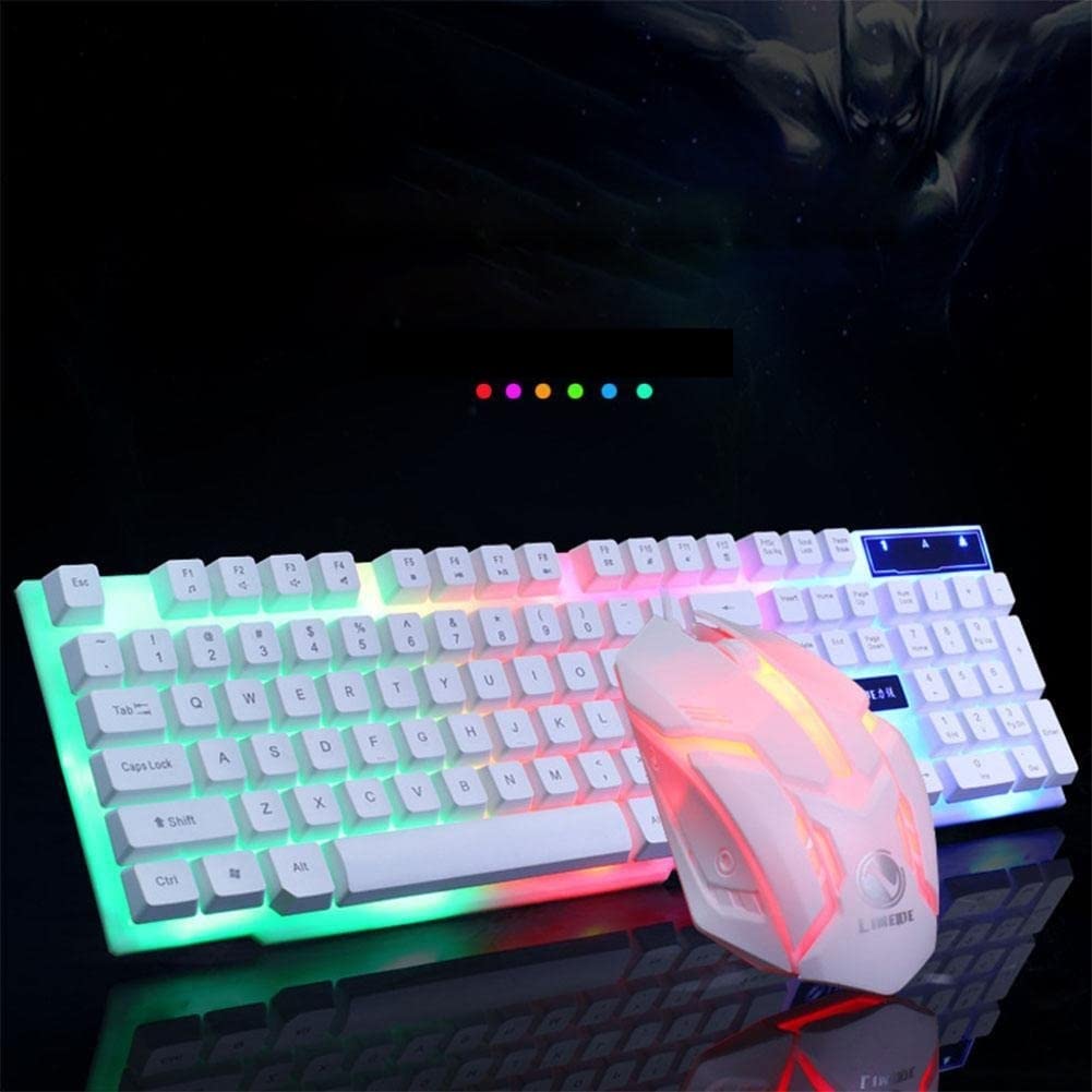 USB Wired Gaming Keyboard and Mouse Set - Mechanical Feel, Backlit, for PC & Laptop Gamers (White) | Perfect for Esports, Office Work & Late-Night Gaming
