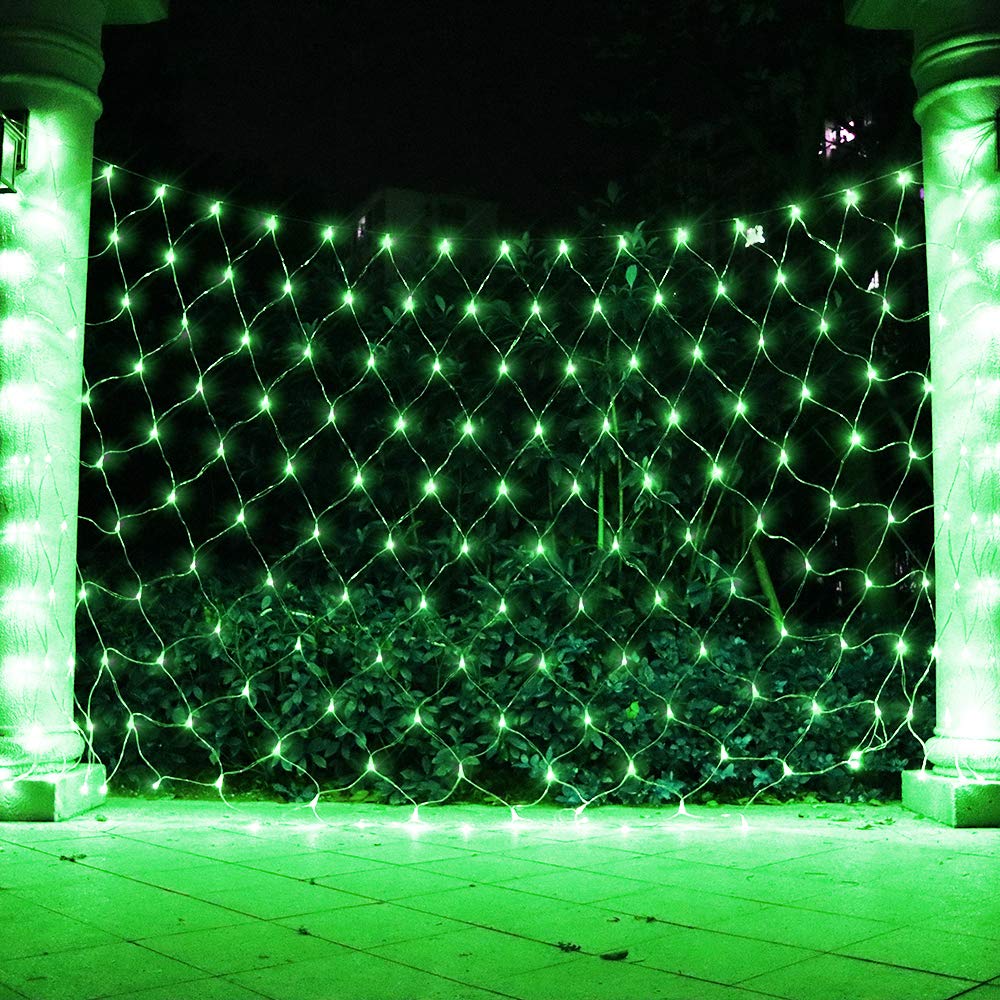 Green LED Net Lights for St. Patrick's Day, Christmas & Halloween Decorations - 9.8ft x 6.6ft Outdoor Mesh Fairy Lights for Trees, Gardens, Walkways & Bushes - Perfect for Party, Wedding & Holiday Lighting