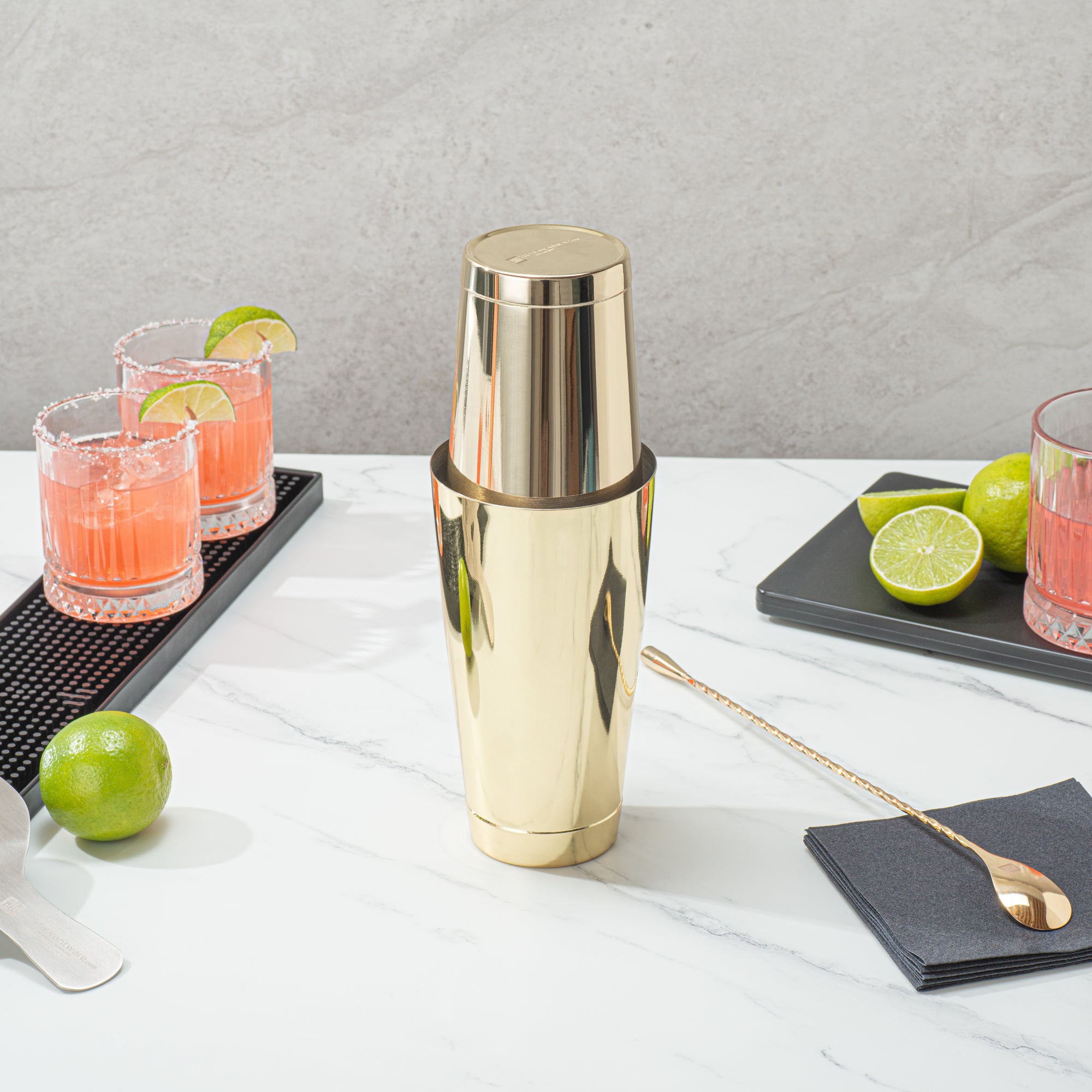 Premium 24 oz Gold Plated Stainless Steel Cocktail Shaker - Weighted Bar Mixing Tin (3.5