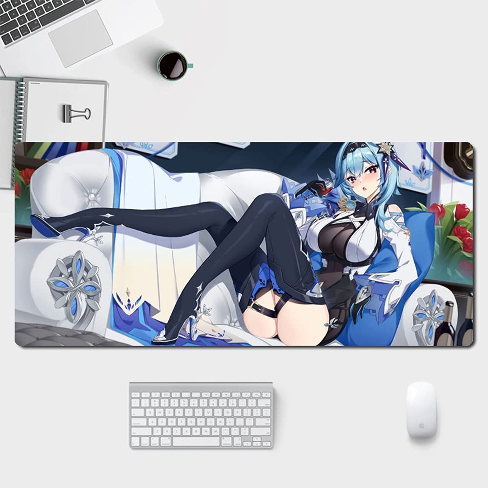 Genshin Impact Eula White Sofa Gaming Mouse Pad - Extra Large Non-Slip Rubber Base Anime Computer Mouse Mat (700x300mm) for PC, Laptop, Home & Office Use - Perfect for Gaming, Work, and Anime Fans