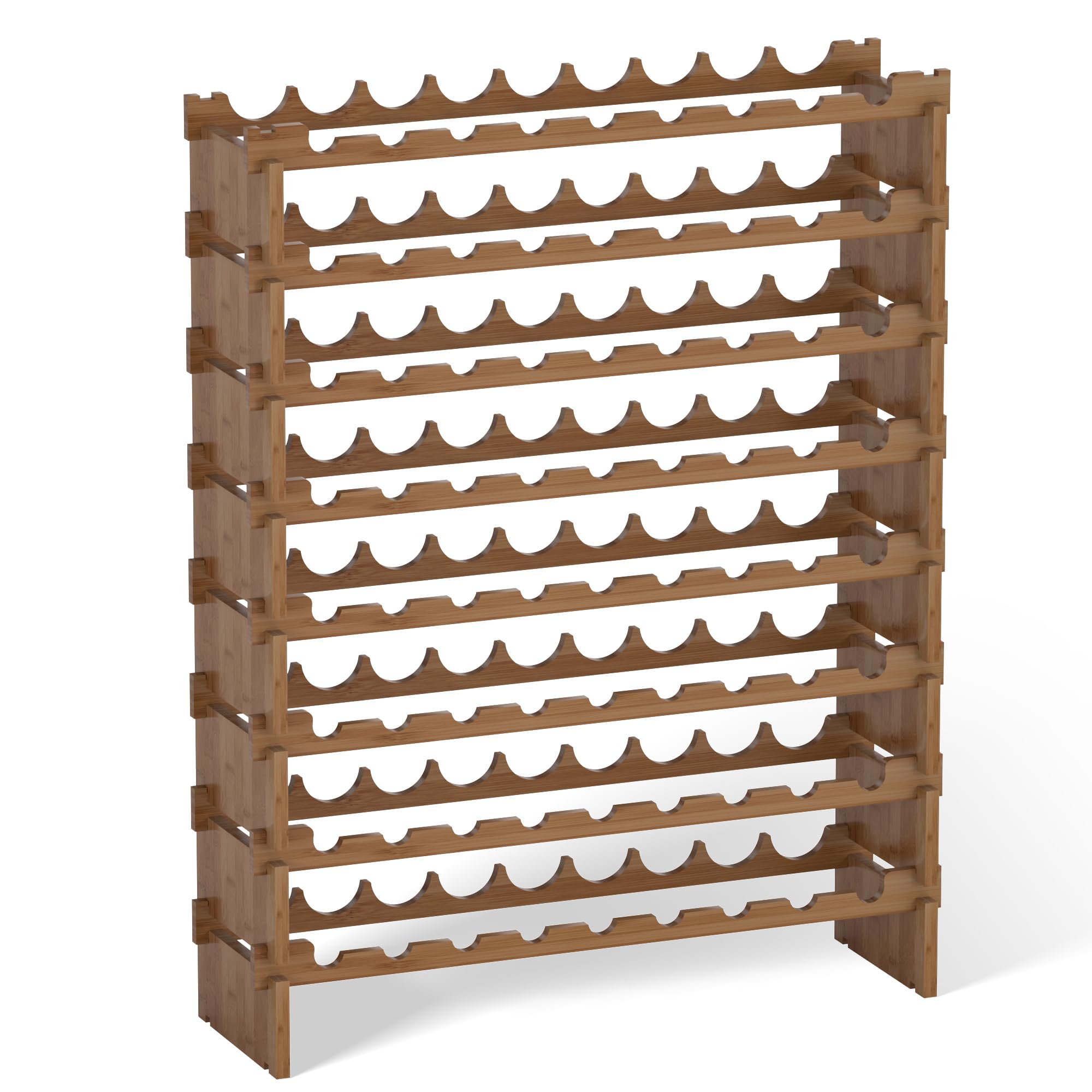 72 Bottle Stackable Bamboo Wine Rack - 8-Tier Freestanding Floor Wine Bottle Holder for Kitchen, Bar, Pantry & Cellar - Walnut Wood Storage Organizer | Perfect for Home Entertaining & Wine Collection Display