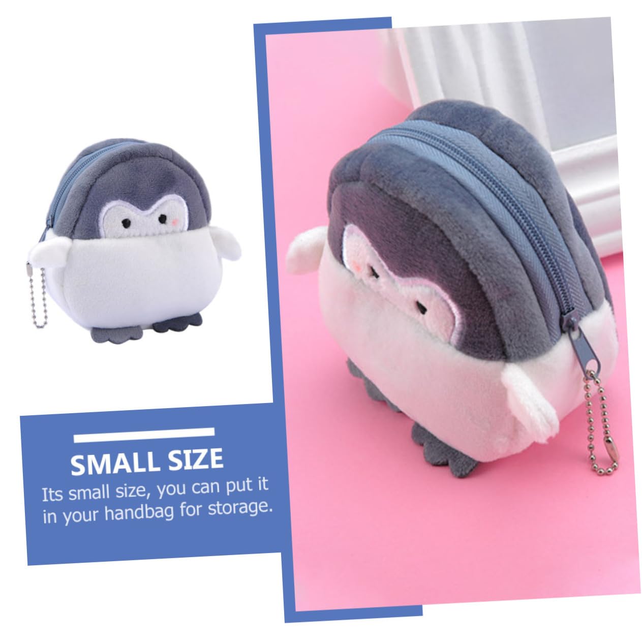 Holibanna 6 Pcs Plush Coin Purse & Keychain - Cute Stuffed Animal Handbag for Kids, Girls Backpack Accessories | Small Change Wallet Storage Bag (Penguin Design) - Perfect for School, Travel & Gift Giving