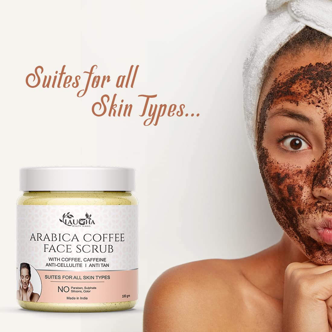 Laugha Arabica Coffee Face Scrub - Exfoliating Facial Cleanser with Coffee, Caffeine & Cocoa Butter - 100g (Pack of 2) 200g Total - Perfect for Morning Skincare Routine & Acne Treatment