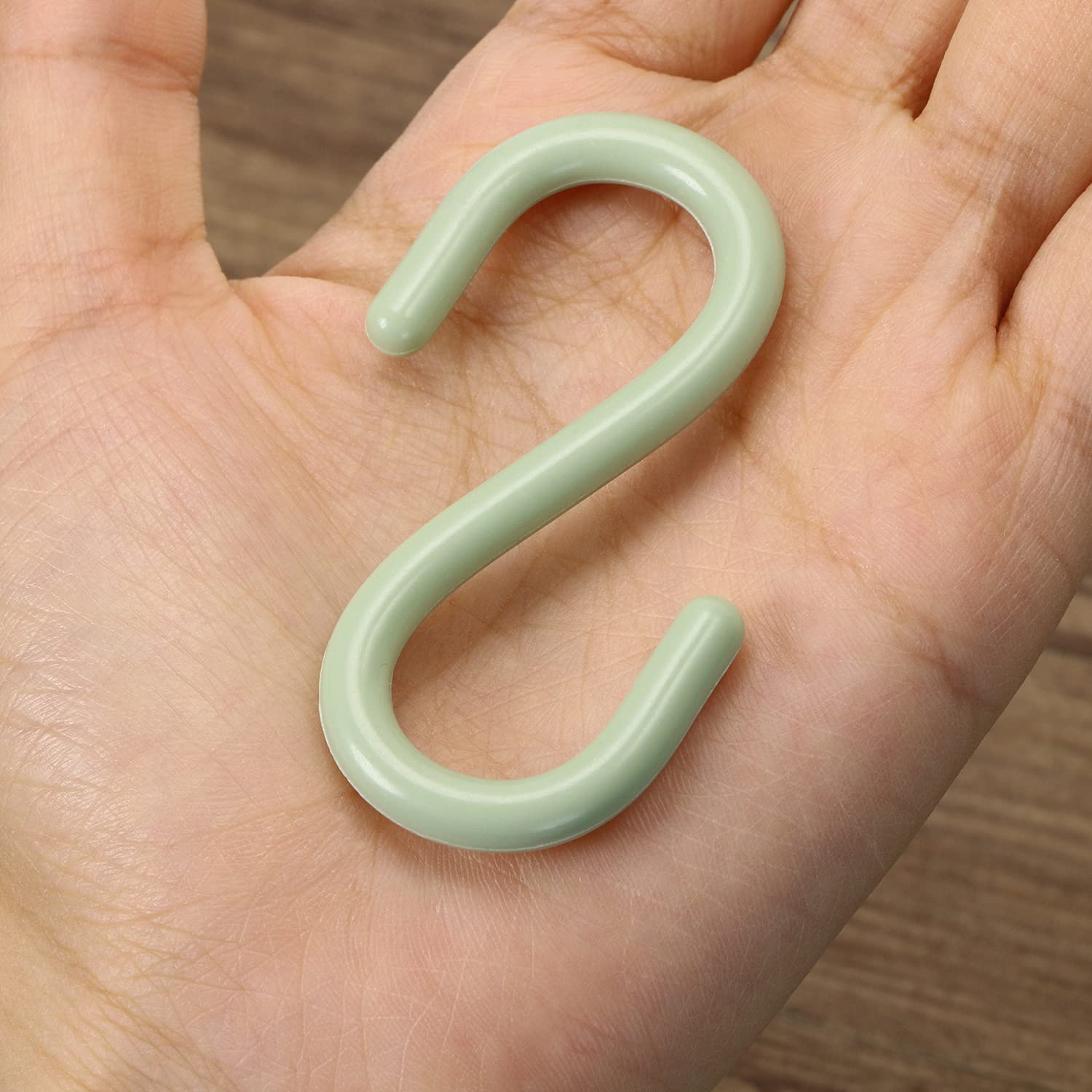 2.5 Inch Mini Skater S-Shaped Hooks - 10 Pack Light Green Plastic Hanging Hooks - Rust Resistant & Heavy Duty for Kitchen, Bathroom, Closet, Garage, Workshop - Perfect for Organizing Storage Rooms, Hanging Plants or Office Supplies