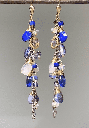 Blue Dangle Earrings with Lapis & Kyanite Stones in Mixed Metals | Boho Chic Jewelry for Women | Perfect for Parties, Weddings & Everyday Wear