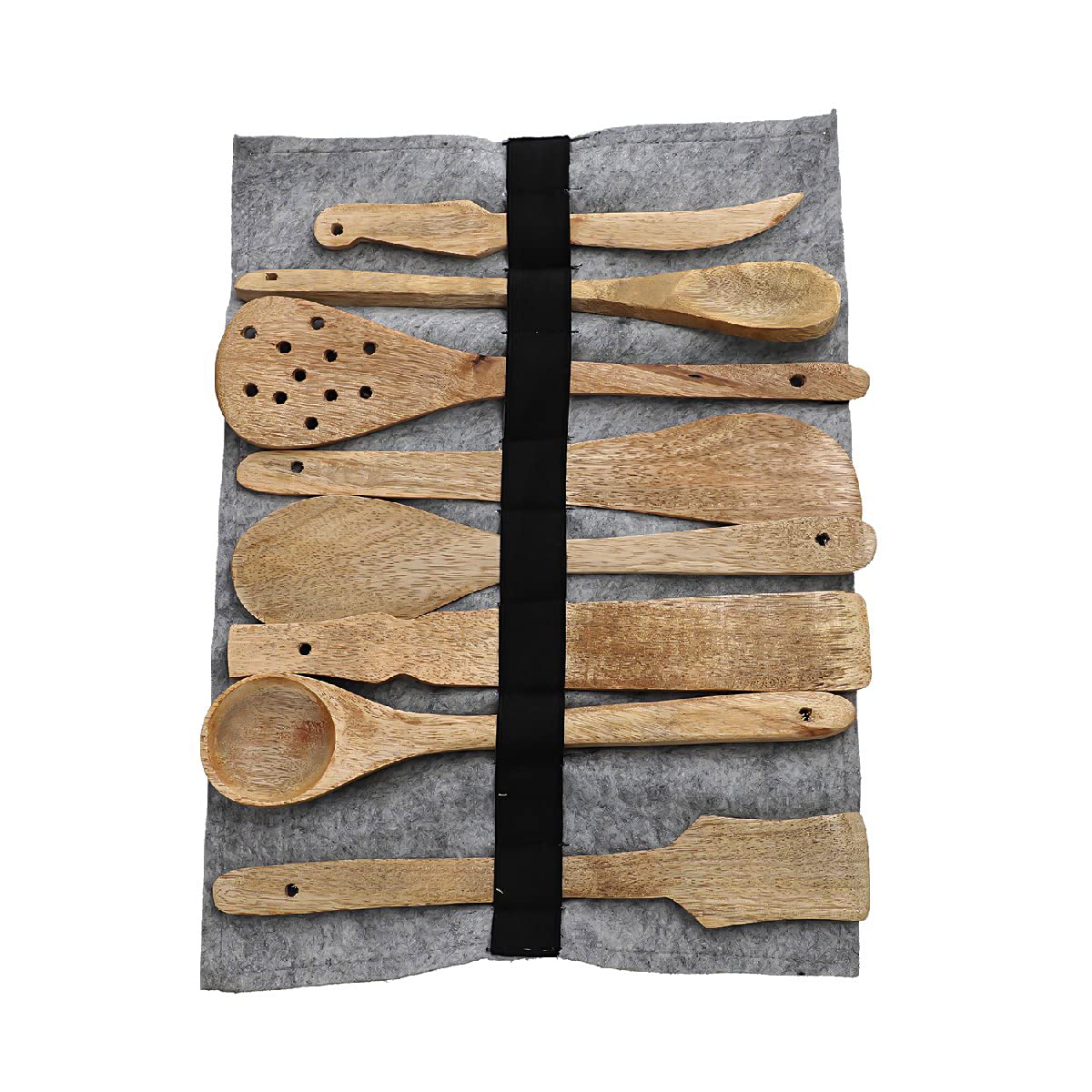 Premium 8-Piece Non-Stick Kitchen Utensil Set - Wooden Spoons, Spatulas & Ladles with Felt Storage Pouch - Ideal for Cooking, Baking & Serving - Perfect Gift for Home Chefs