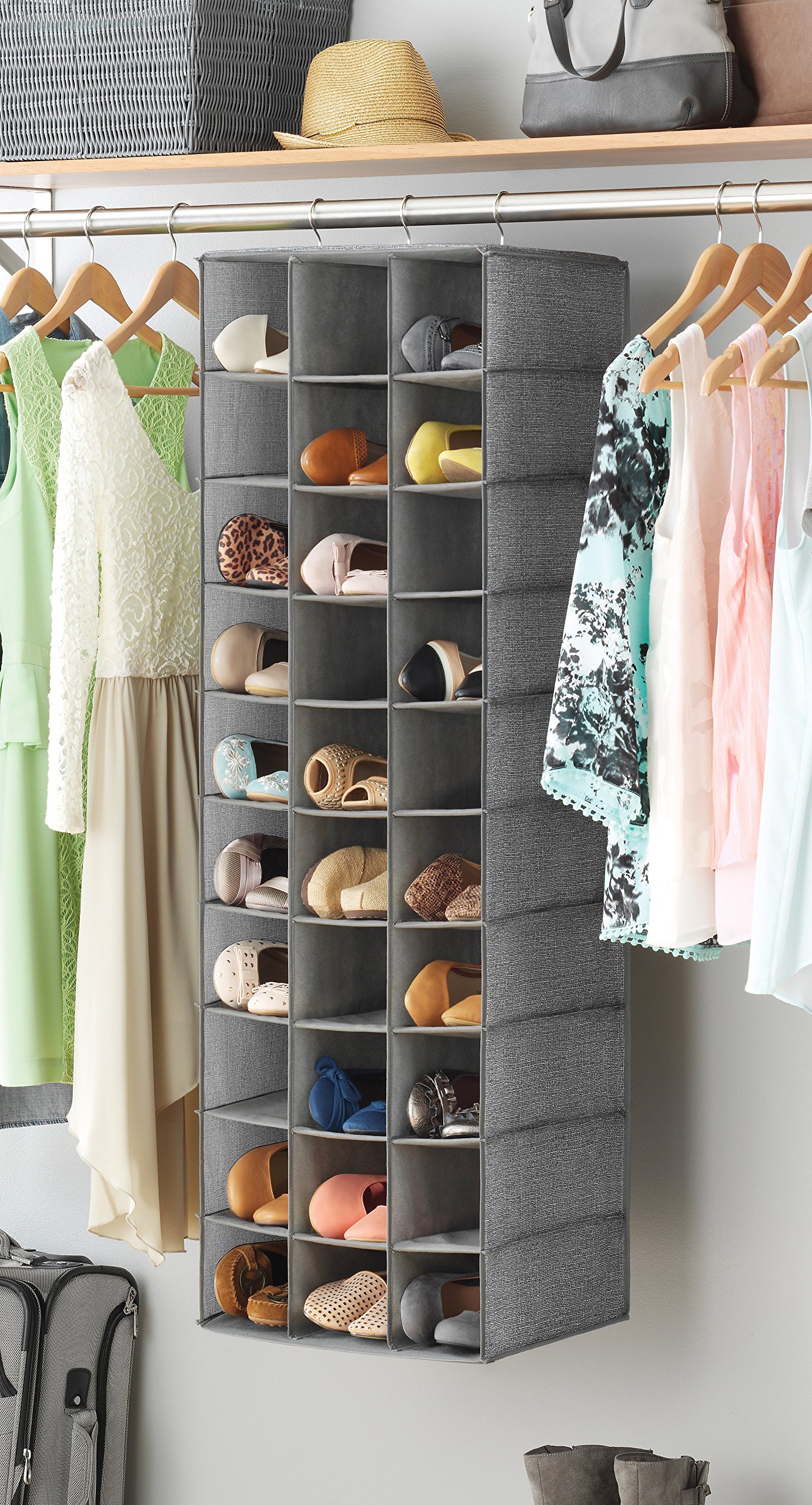 Whitmor 30-Section Hanging Closet Organizer - Space Saving Breathable Fabric Shoe Storage for Bedroom, Laundry & Dorm - Crosshatch Gray - Perfect for Small Spaces, Closet Organization & Shoe Storage Solutions
