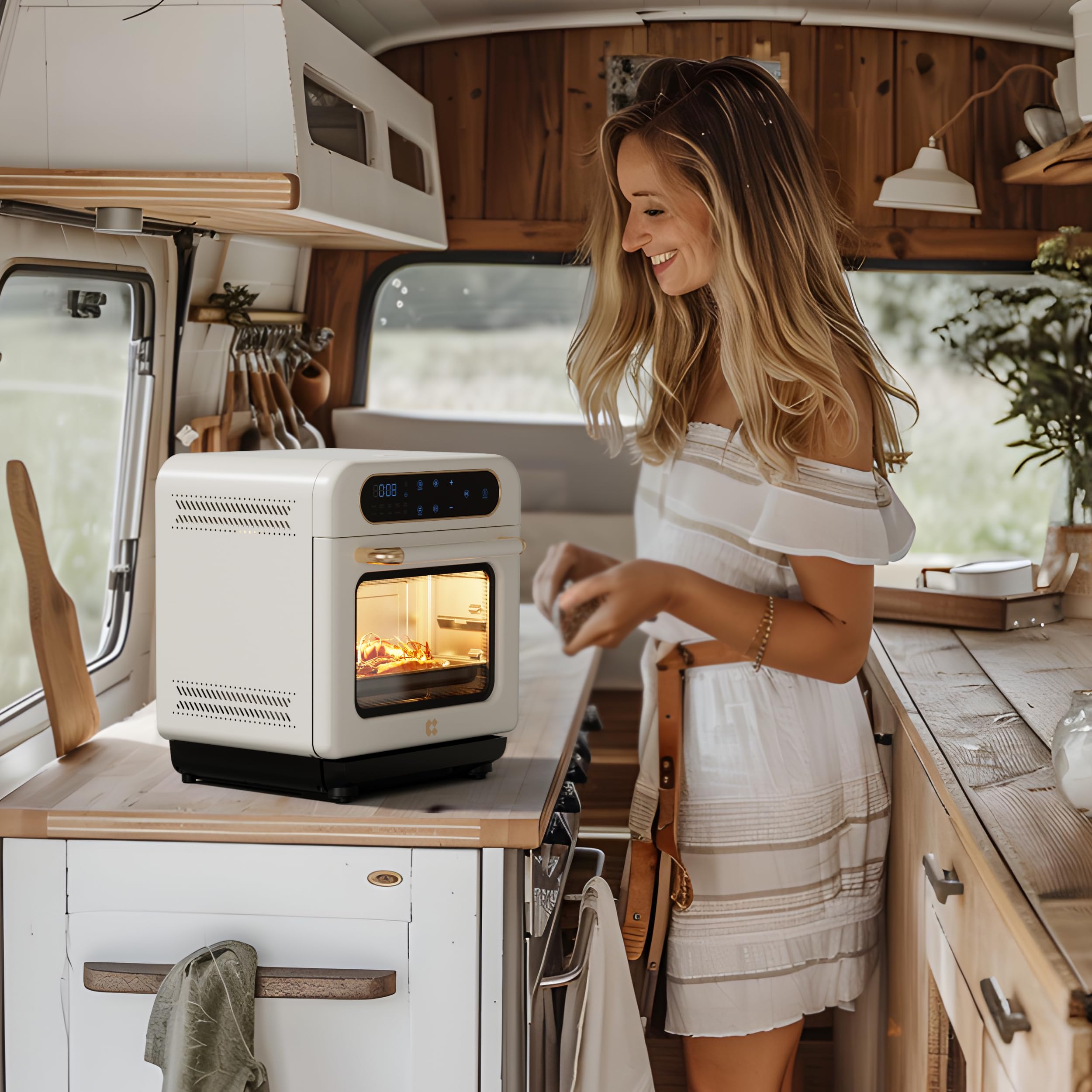 CIARRA 8-in-1 Air Fryer Steam Oven Countertop - 12L Mini Toaster Oven with Steam, Air Fry, Bake, Dehydrate & Ferment Functions | Perfect for Healthy Cooking, Meal Prep & Small Kitchens | White