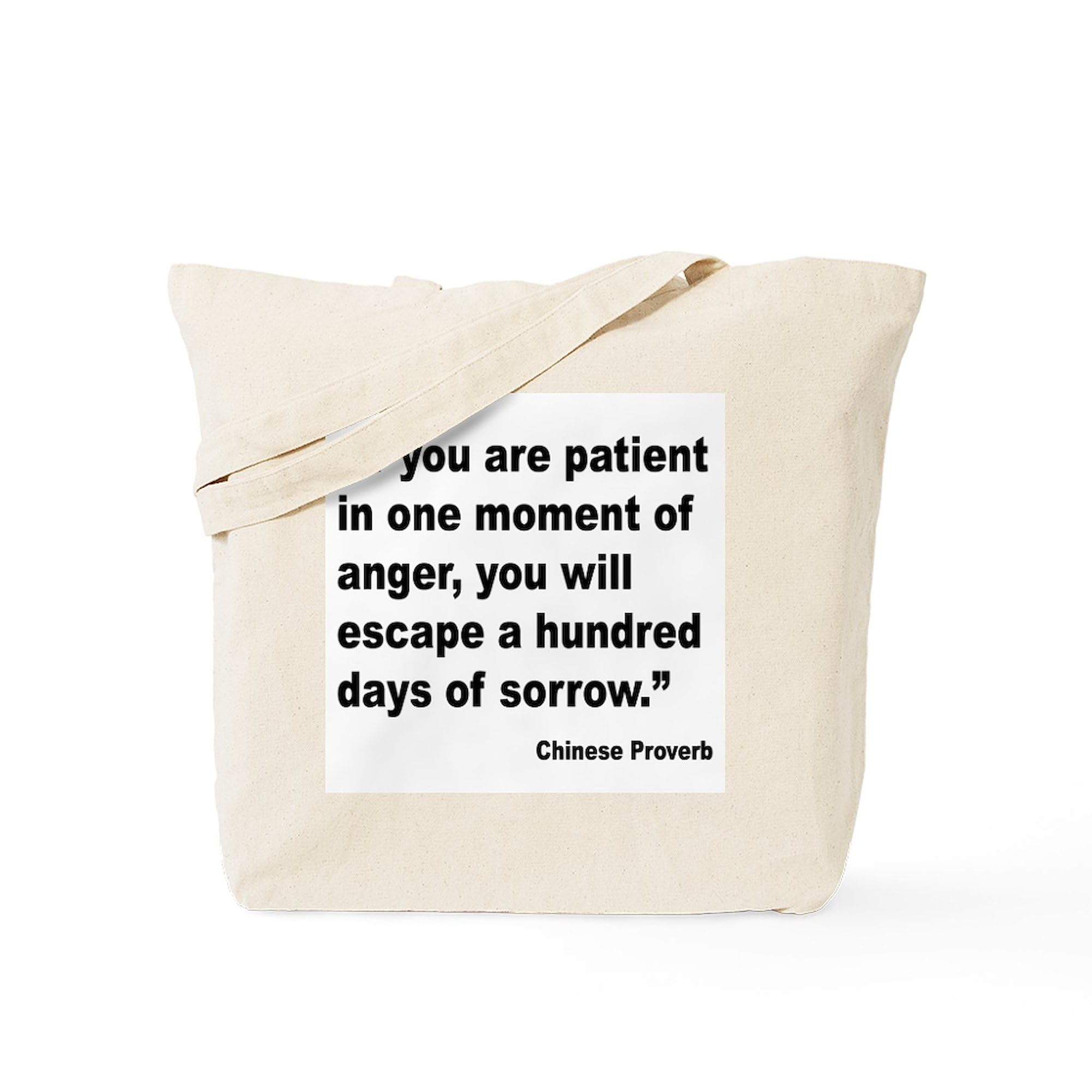 Patient Anger Sorrow Proverb Tote Bag - Natural Canvas Reusable Shopping Bag for Groceries, Beach & Everyday Use | Inspirational Quote Tote | Eco-Friendly Cotton Tote Bag