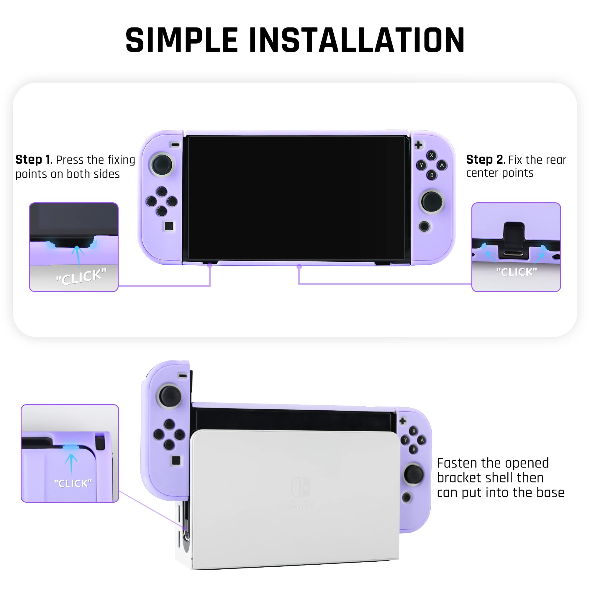 Premium Purple Protective Case for Nintendo Switch OLED Model 2021 - Dockable Hard Shell Cover with Screen Protector & 4 Thumb Grips - Full Body Protection for Switch OLED Console & Joy-Con Controllers - Perfect for Gaming, Travel and Everyday Use