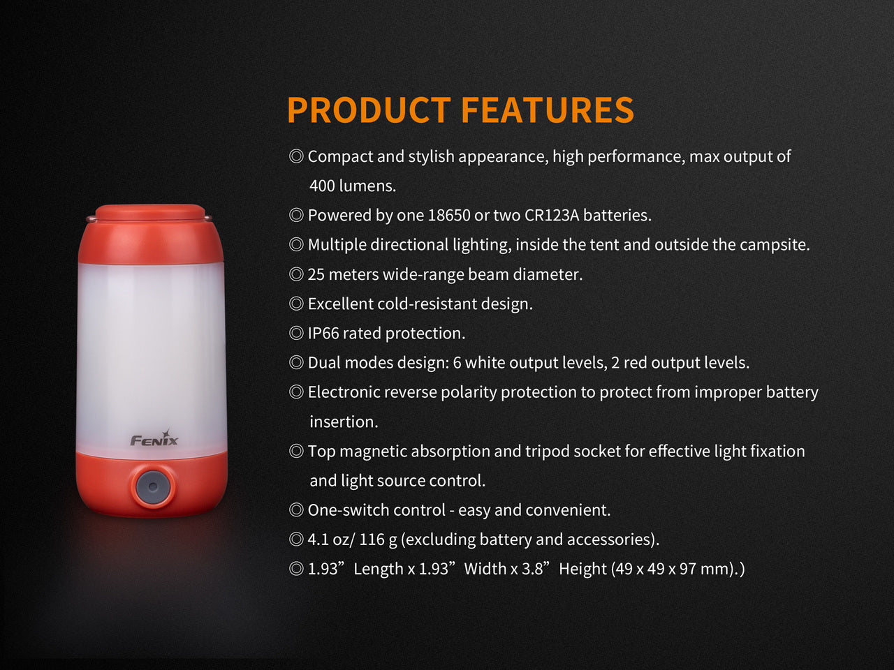 Fenix CL26R Rechargeable LED Camping Lantern - 400 Lumens, Waterproof, Compact for Outdoor Adventures, Hiking, Backpacking & Emergency Use