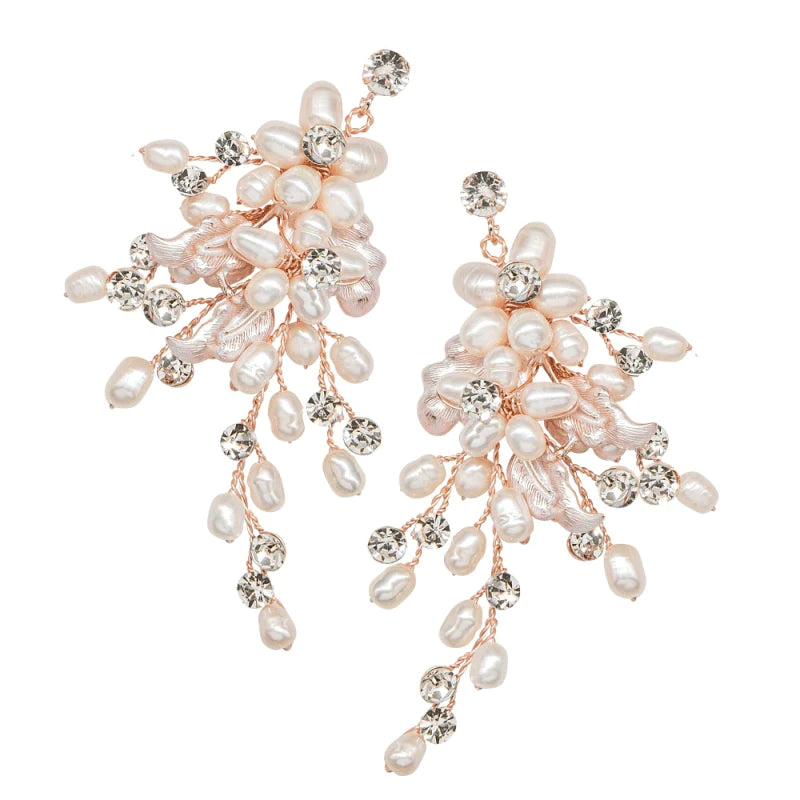 Elegant Blush Pink Wedding Earrings with Pearls - 9802 | Perfect for Bridal, Prom, and Formal Events