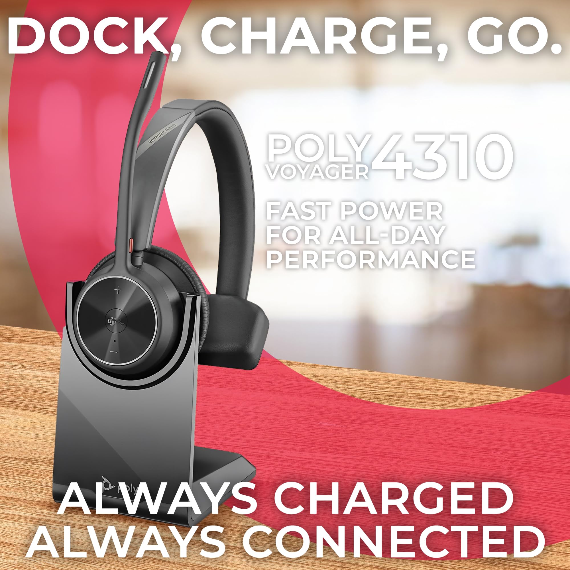 Poly Voyager 4310 UC Wireless Bluetooth Mono Headset (USB-C) with Microfiber Cloth - Compatible with Deskphone, PC, Mac, Zoom, RingCentral, 8x8, Vonage - Perfect for Remote Work, Call Centers & Video Conferencing