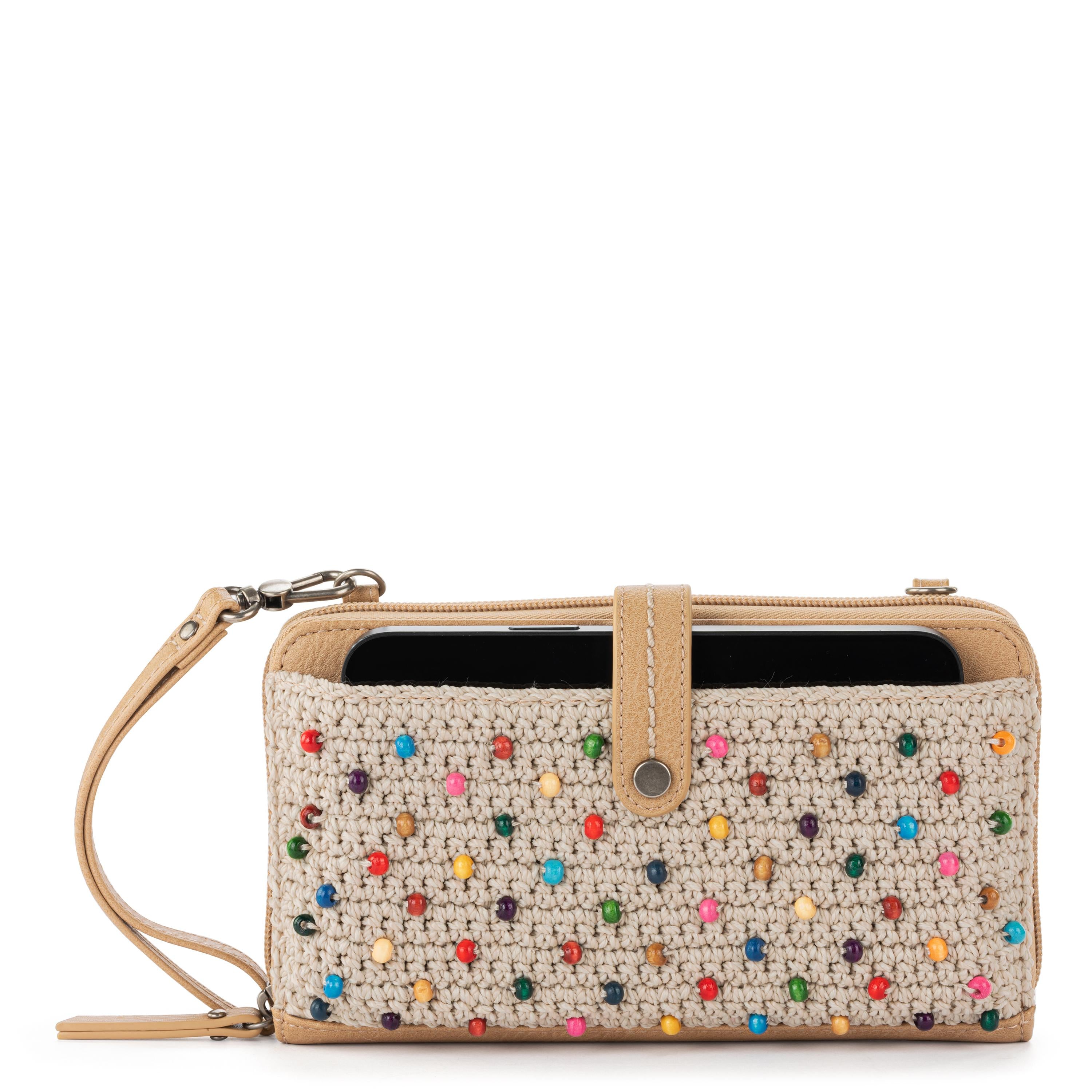 Handmade Crochet Iris Smartphone Wallet with Ecru Multi Beads - Stylish & Functional Phone Pouch for Everyday Use, Travel, and Gifts
