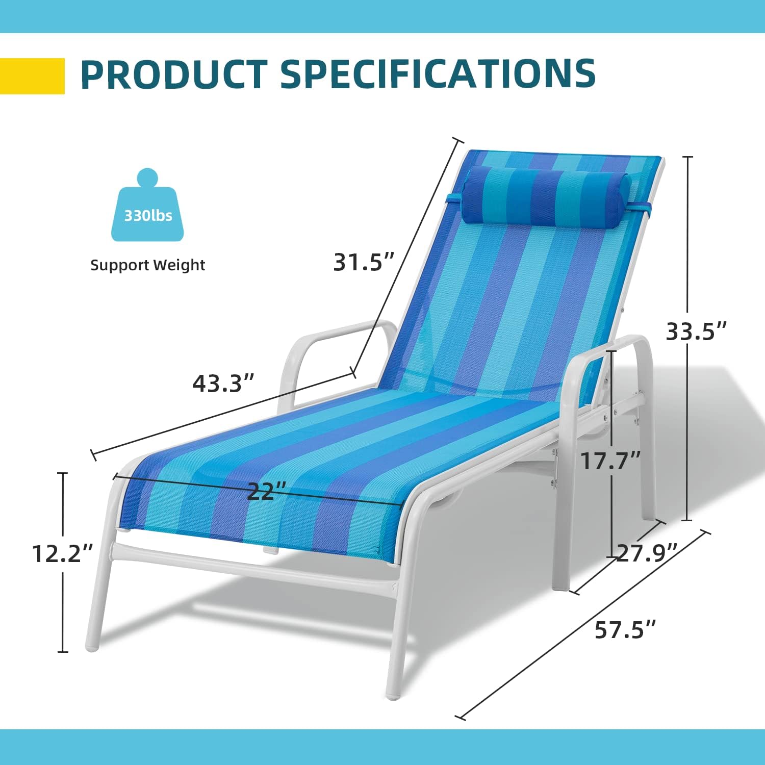 **EROMMY 2-Piece Patio Chaise Lounge Set - Outdoor Reclining Chairs with Adjustable Backrest, Waterproof & UV-Resistant Fabric (Blue) - Perfect for Poolside, Garden, or Backyard Relaxation**