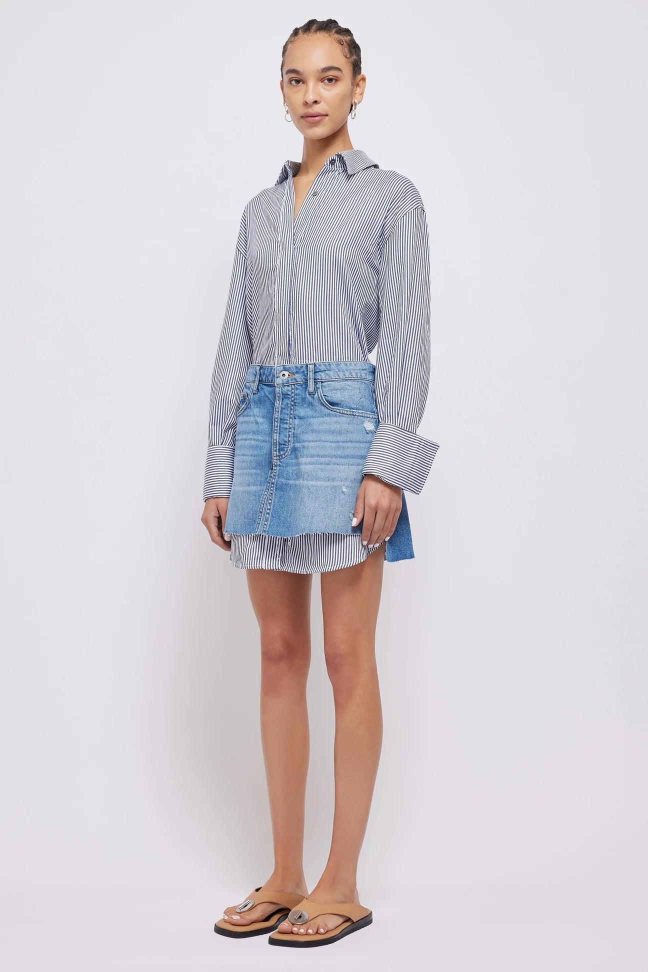 Eastyn Denim Combo Dress - Midnight Stripe Women's Casual Outfit for Spring & Summer | Perfect for Brunch, Shopping & Date Nights