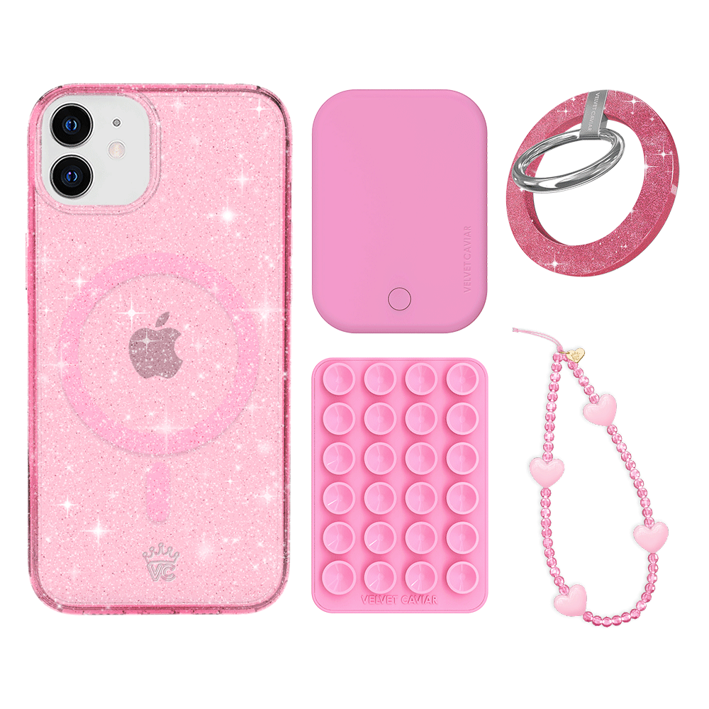 Pink Stardust Glitter iPhone Case with Grip - Shockproof Protective Phone Cover for iPhone 13/14/15 Pro Max - Cute Sparkly Accessories for Women Girls (Perfect for Parties, Travel & Everyday Use)