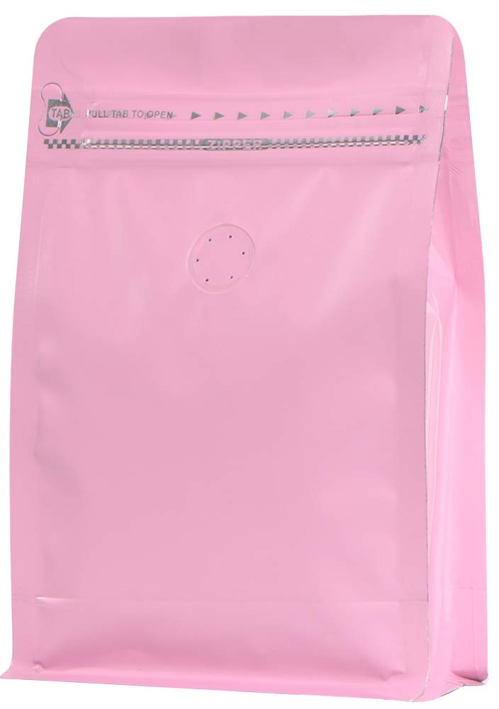 Premium Flat Bottom Coffee Bags with One-Way Valve - High Barrier Aluminum Foil Stand-Up Pouches for Fresh Coffee Beans Storage (8oz/50pc, Pink) | Reusable, Heat Sealable with Side Zipper | Perfect for Home Roasters, Coffee Shops & Bulk Storage
